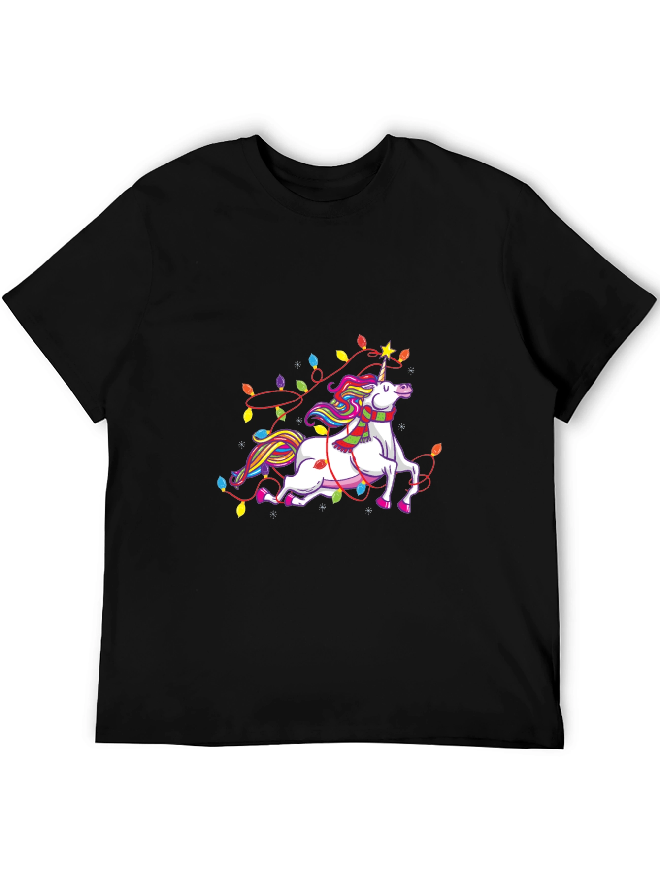 Unicorn Christmas Lights Black Tee