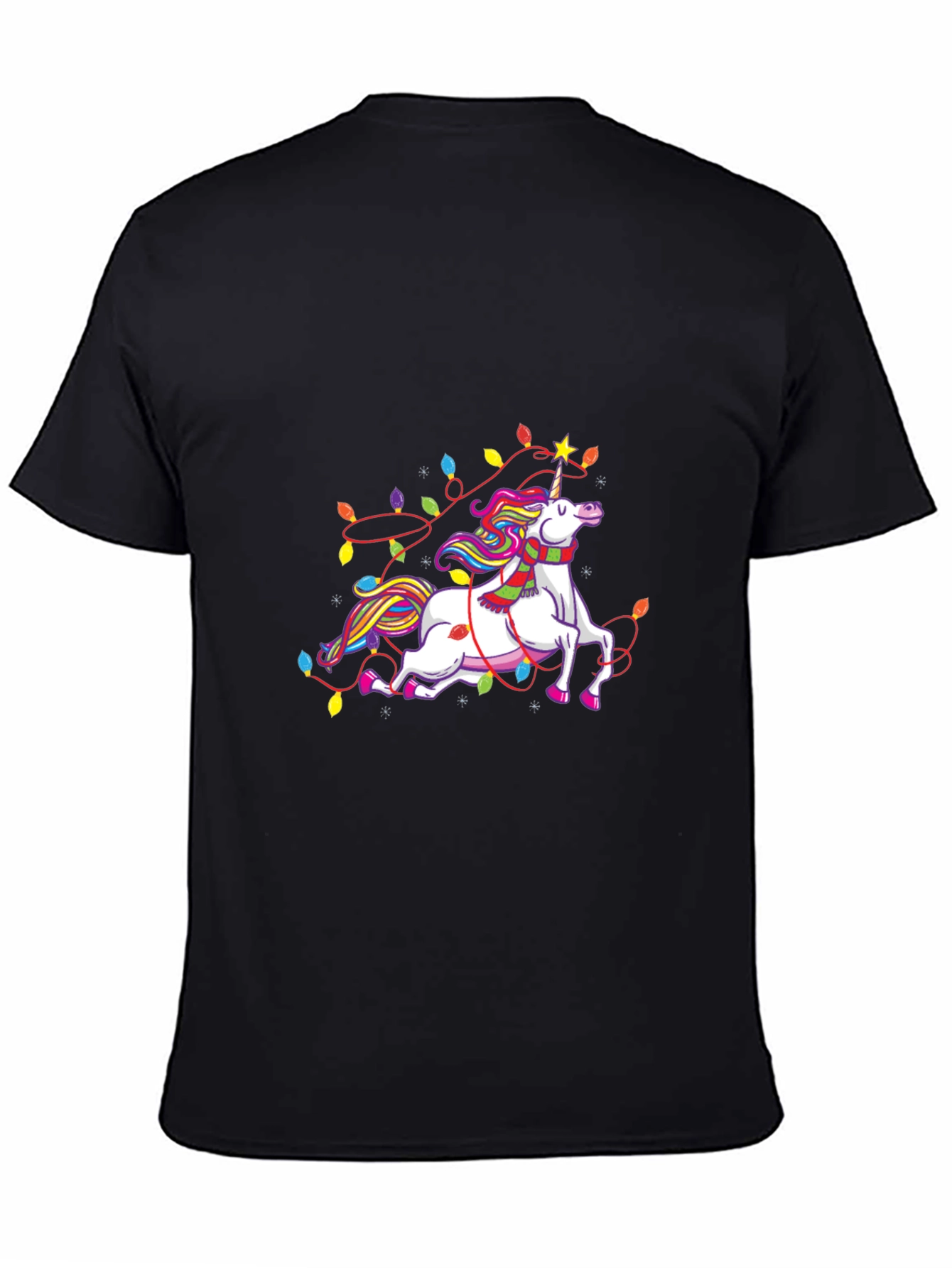 Unicorn Christmas Lights Black Tee