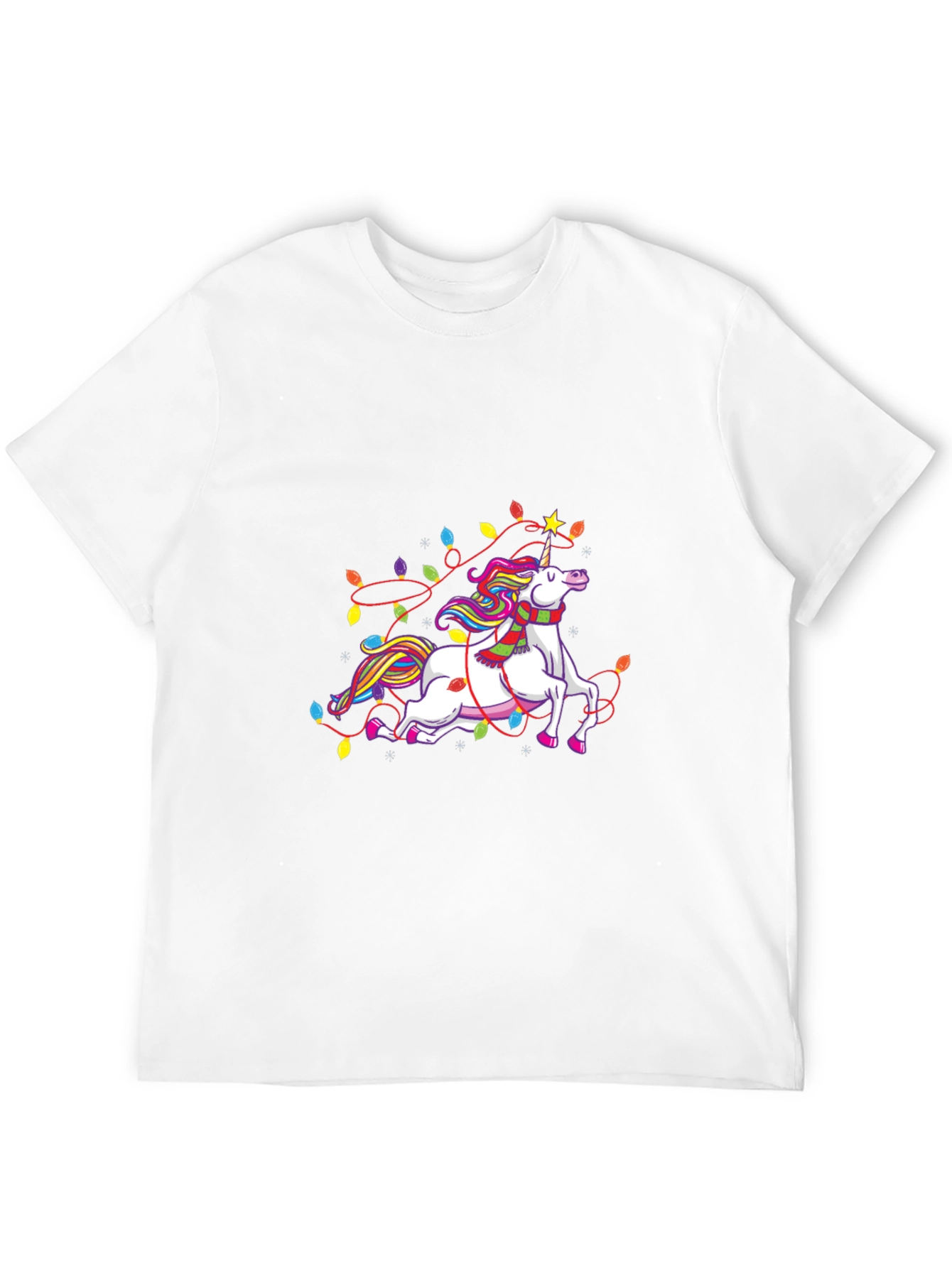 Unicorn Christmas Lights Black Tee