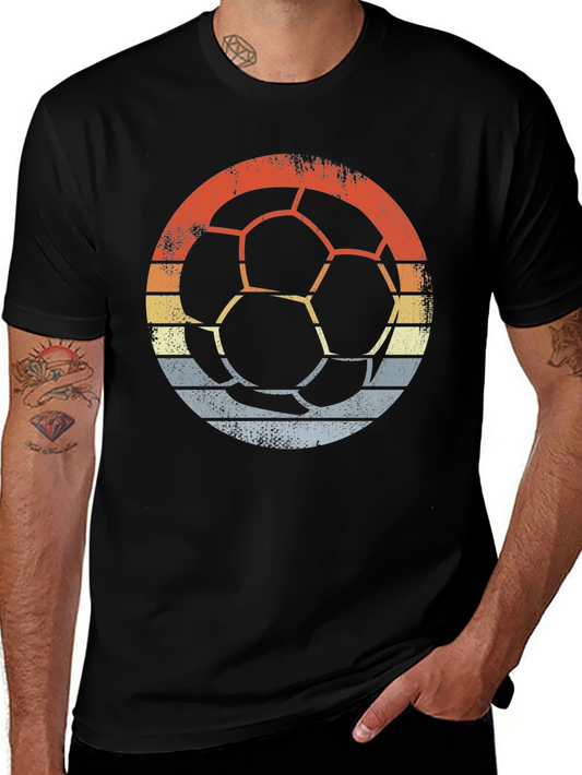 Retro Soccer Ball Graphic Tee - Stylish Mens Black T-Shirt