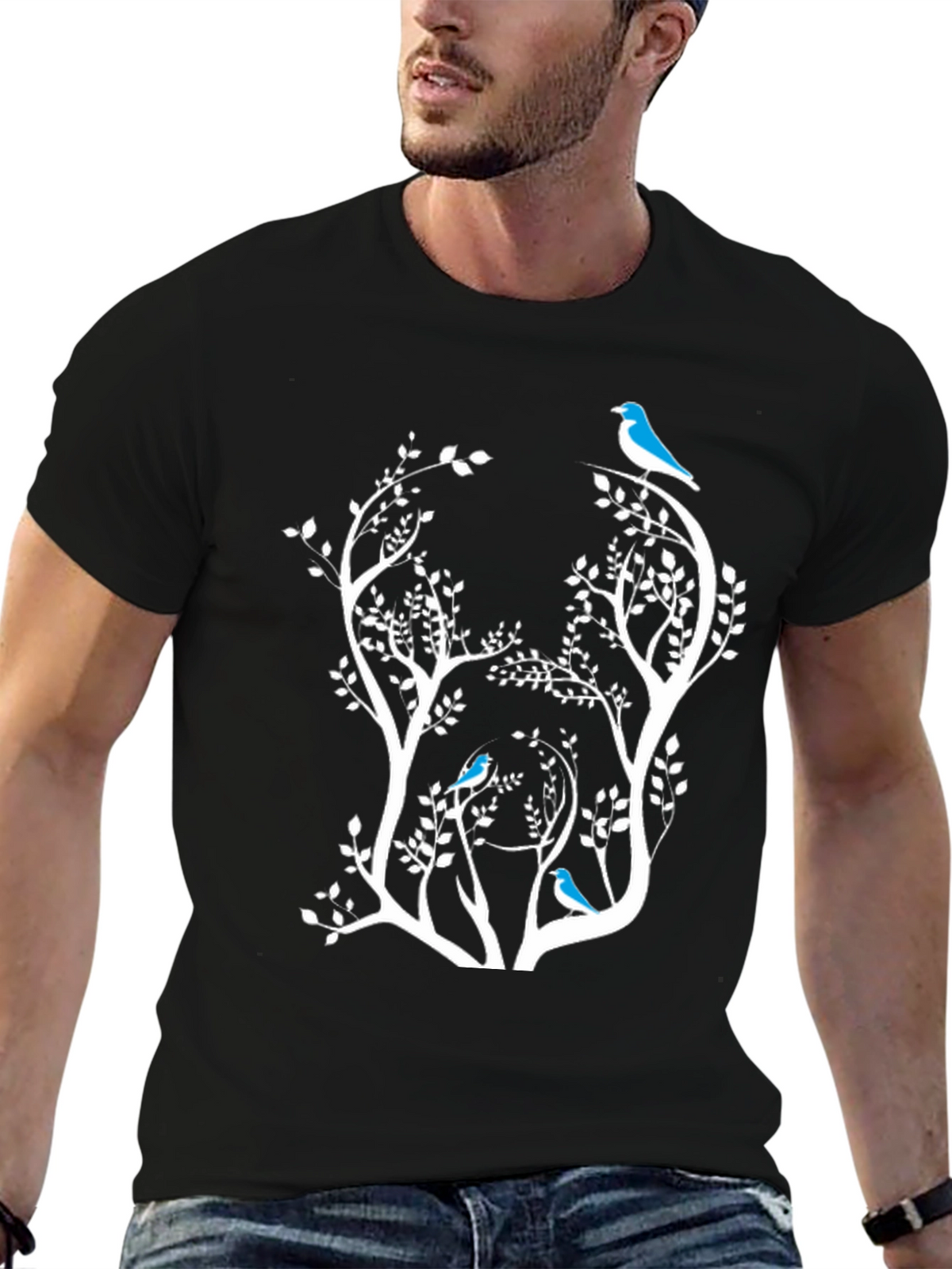Bird & Tree Graphic Black Tee