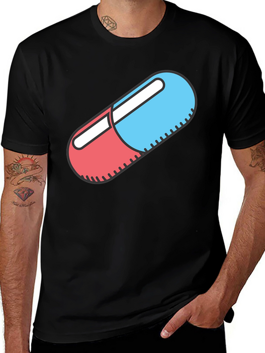 Red and Blue Pill Graphic Black T-Shirt