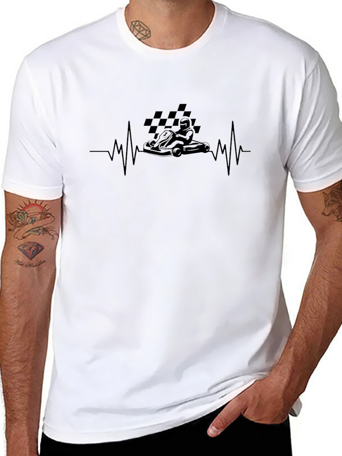 Kart Racing Heartbeat T-Shirt - Black Cotton Tee