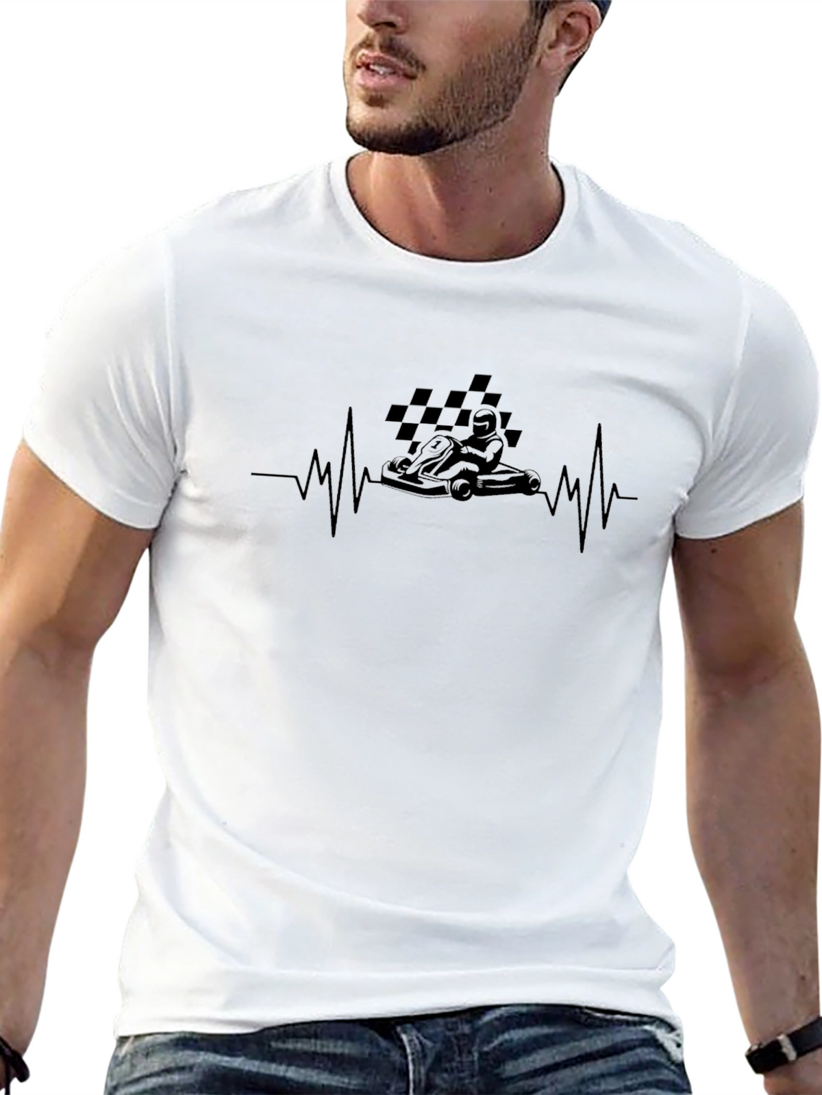 Kart Racing Heartbeat T-Shirt - Black Cotton Tee