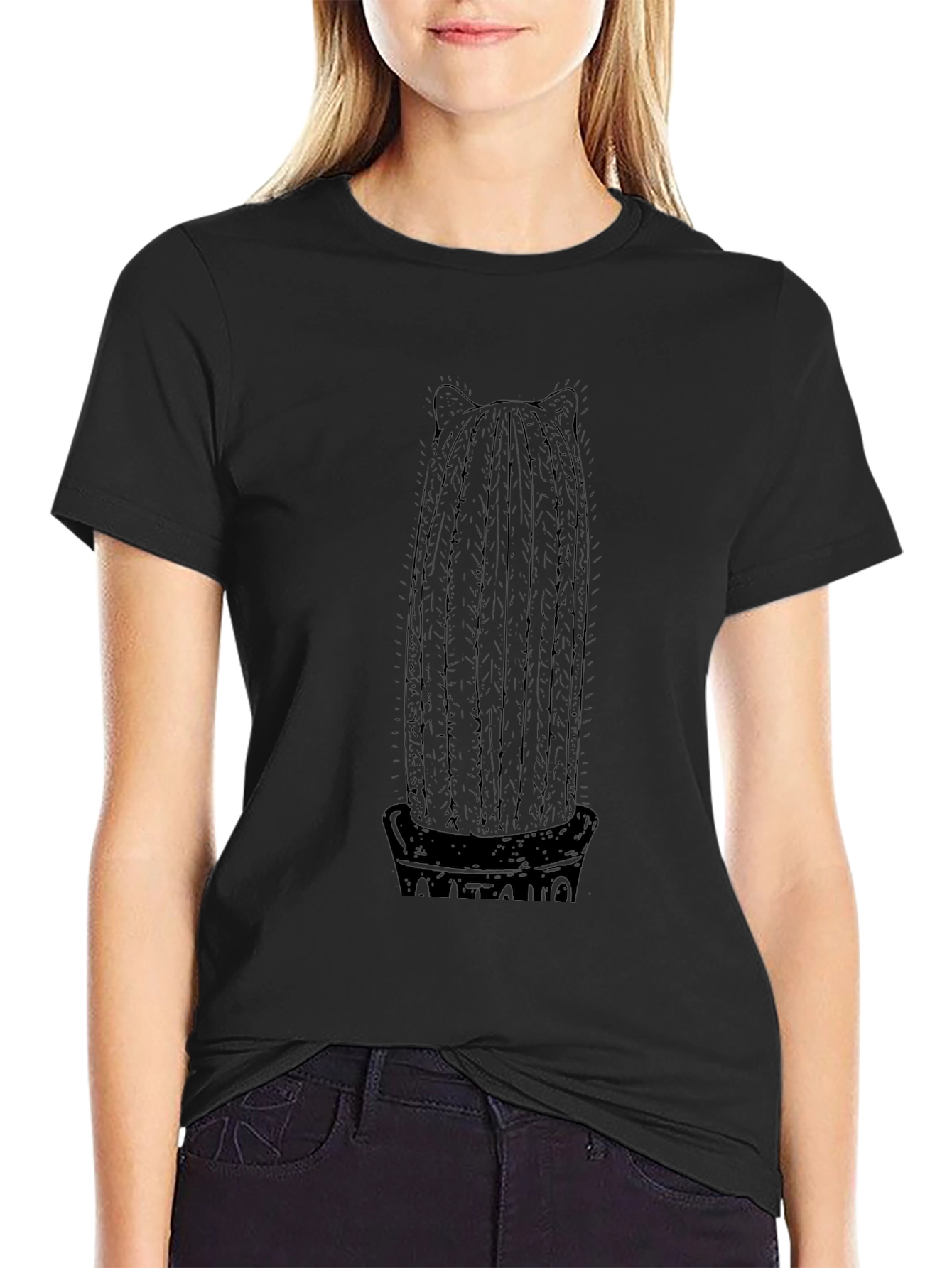 Cactus Cat Ear Black Graphic Tee