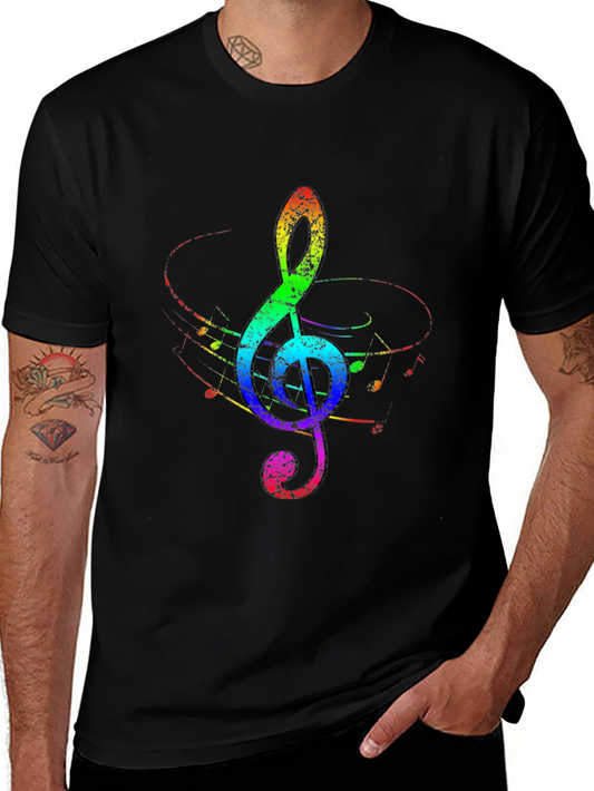 Rainbow Treble Clef Black T-Shirt
