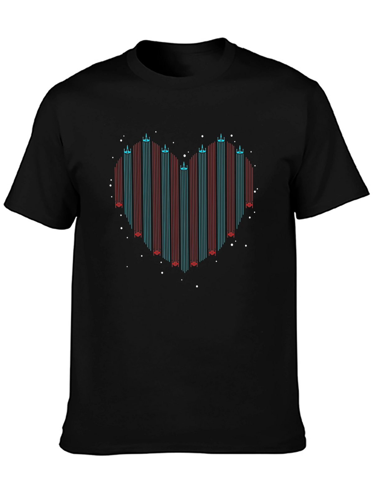 Retro Heart Rocket Ships T-Shirt - Black