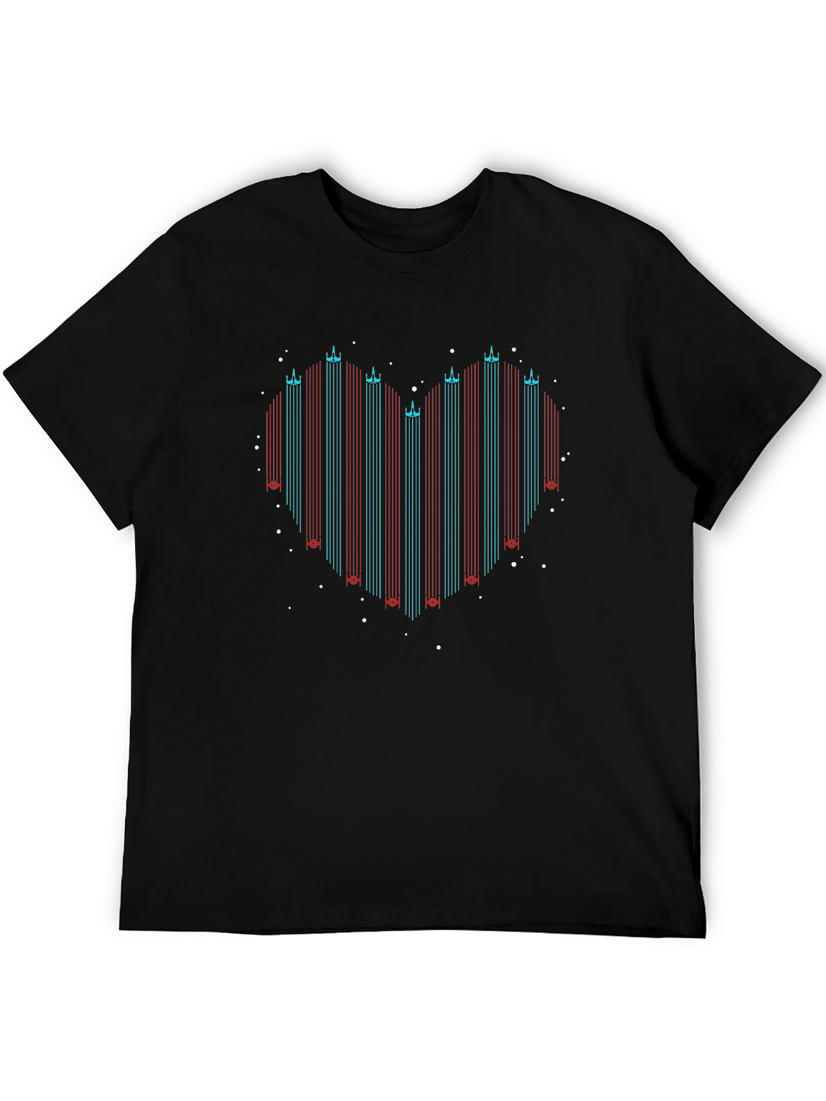 Retro Heart Rocket Ships T-Shirt - Black