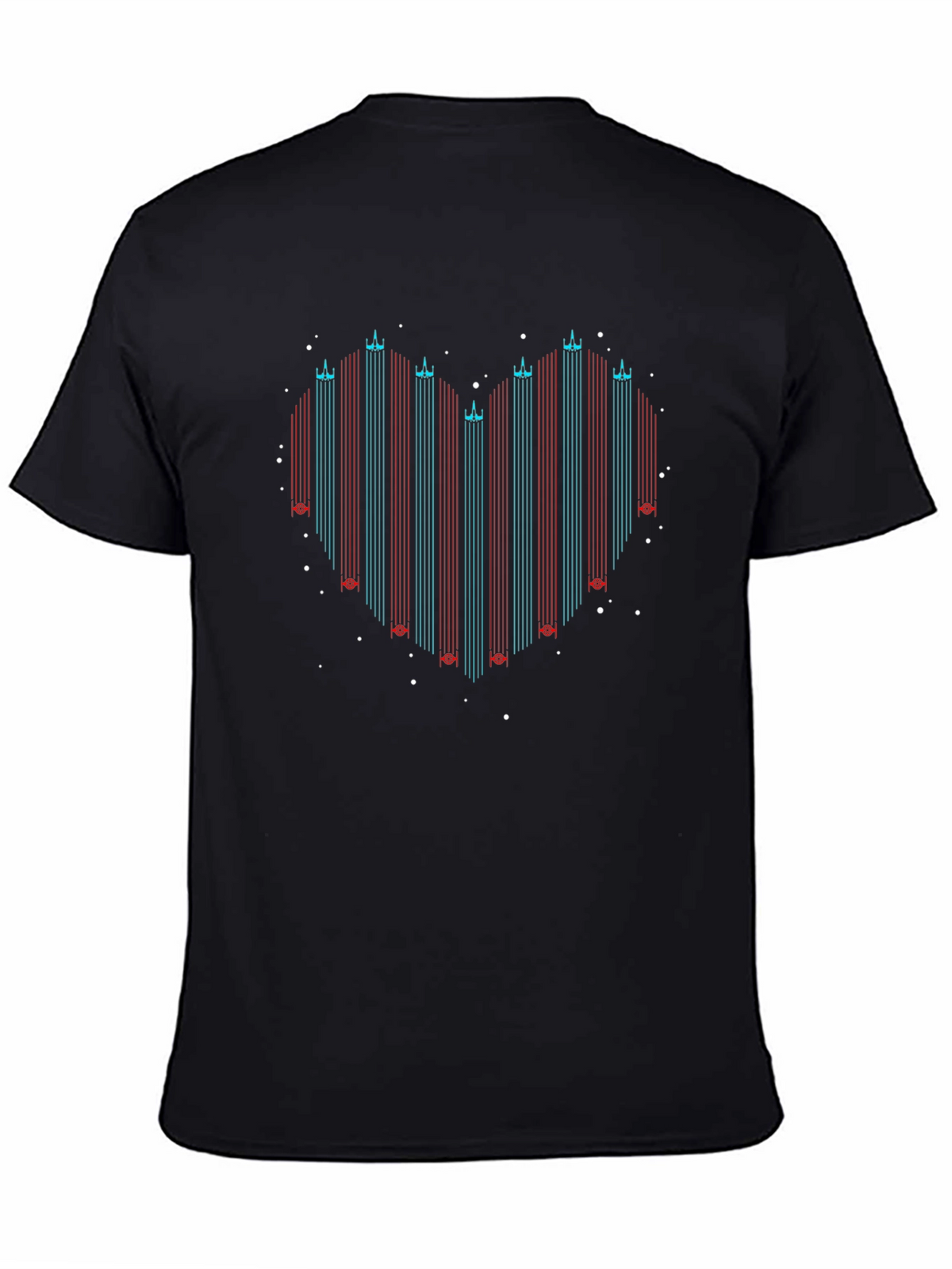 Retro Heart Rocket Ships T-Shirt - Black