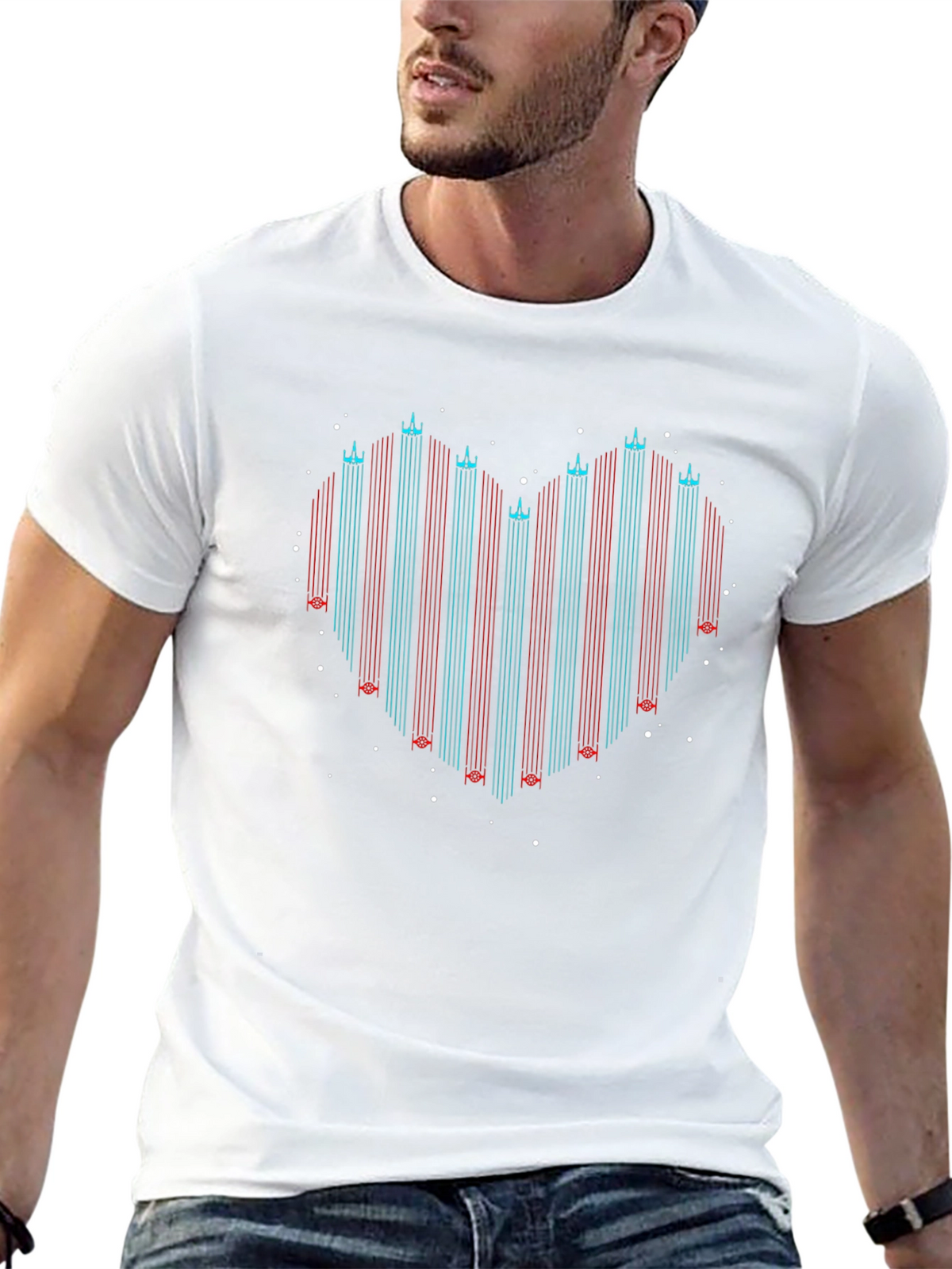 Retro Heart Rocket Ships T-Shirt - Black