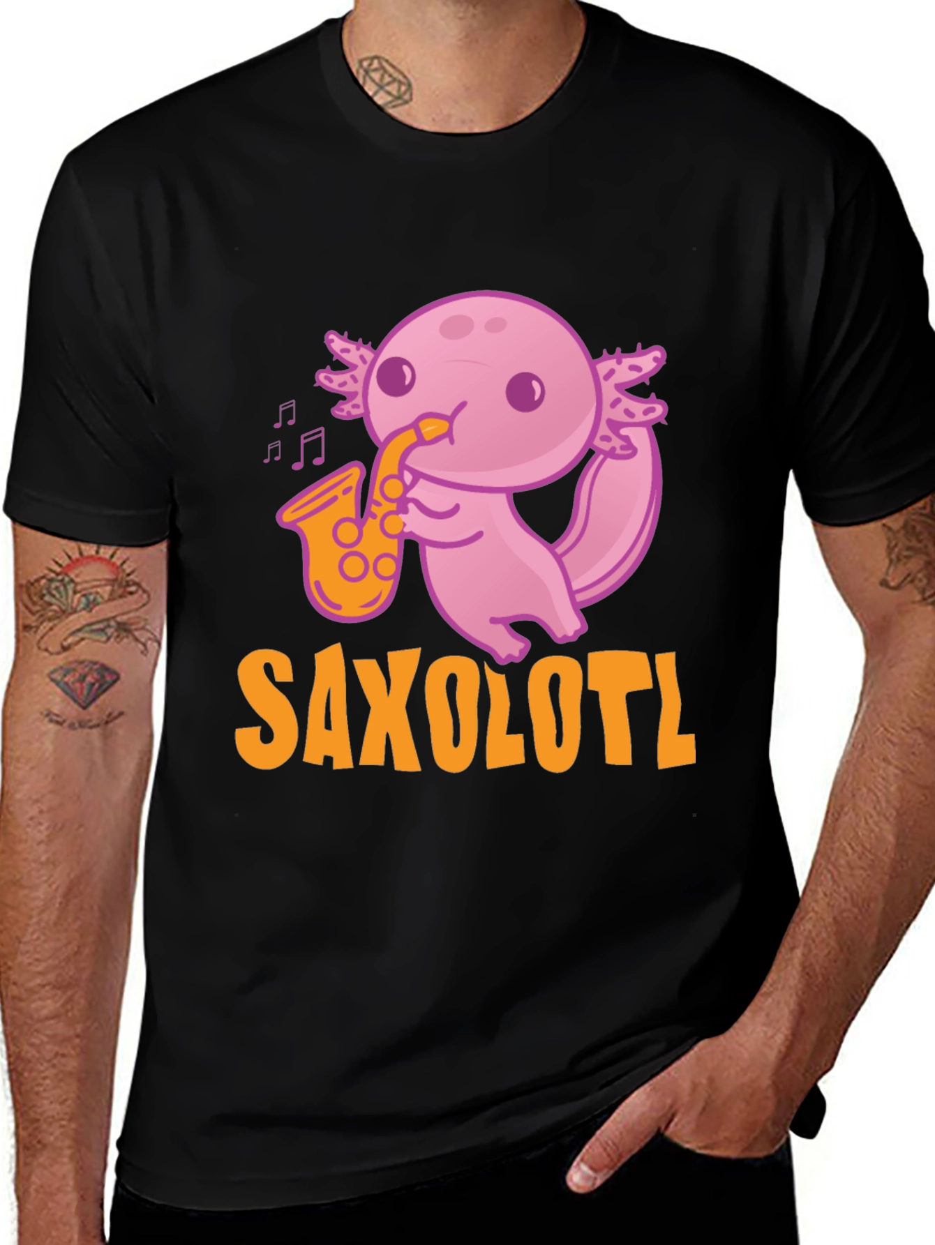 Saxolotl T-Shirt: Funny Axolotl Saxophone Player Tee