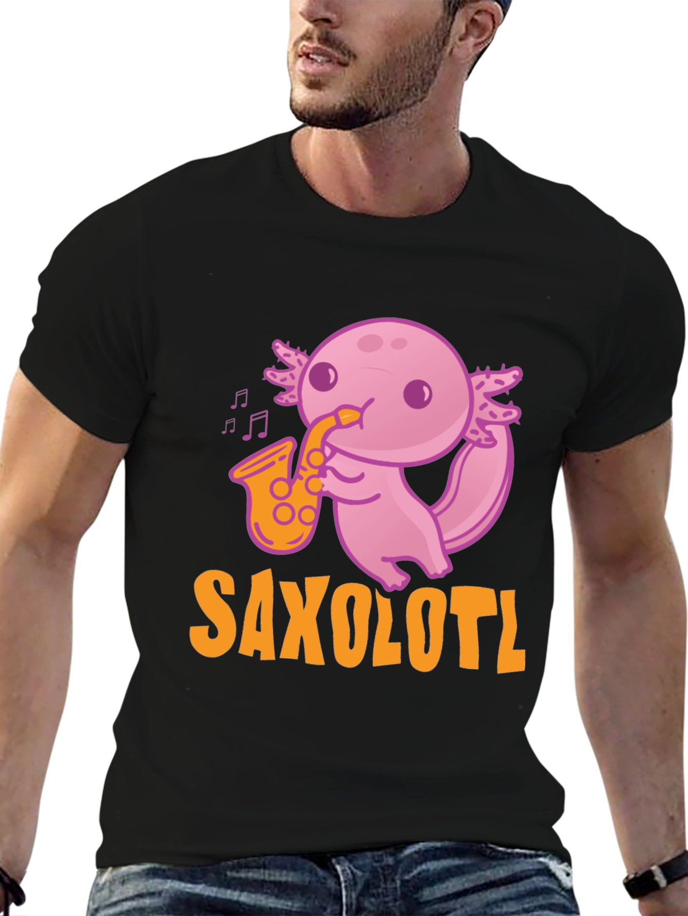 Saxolotl T-Shirt: Funny Axolotl Saxophone Player Tee