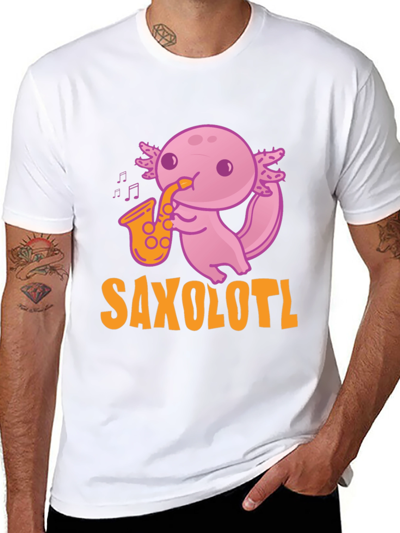 Saxolotl T-Shirt: Funny Axolotl Saxophone Player Tee