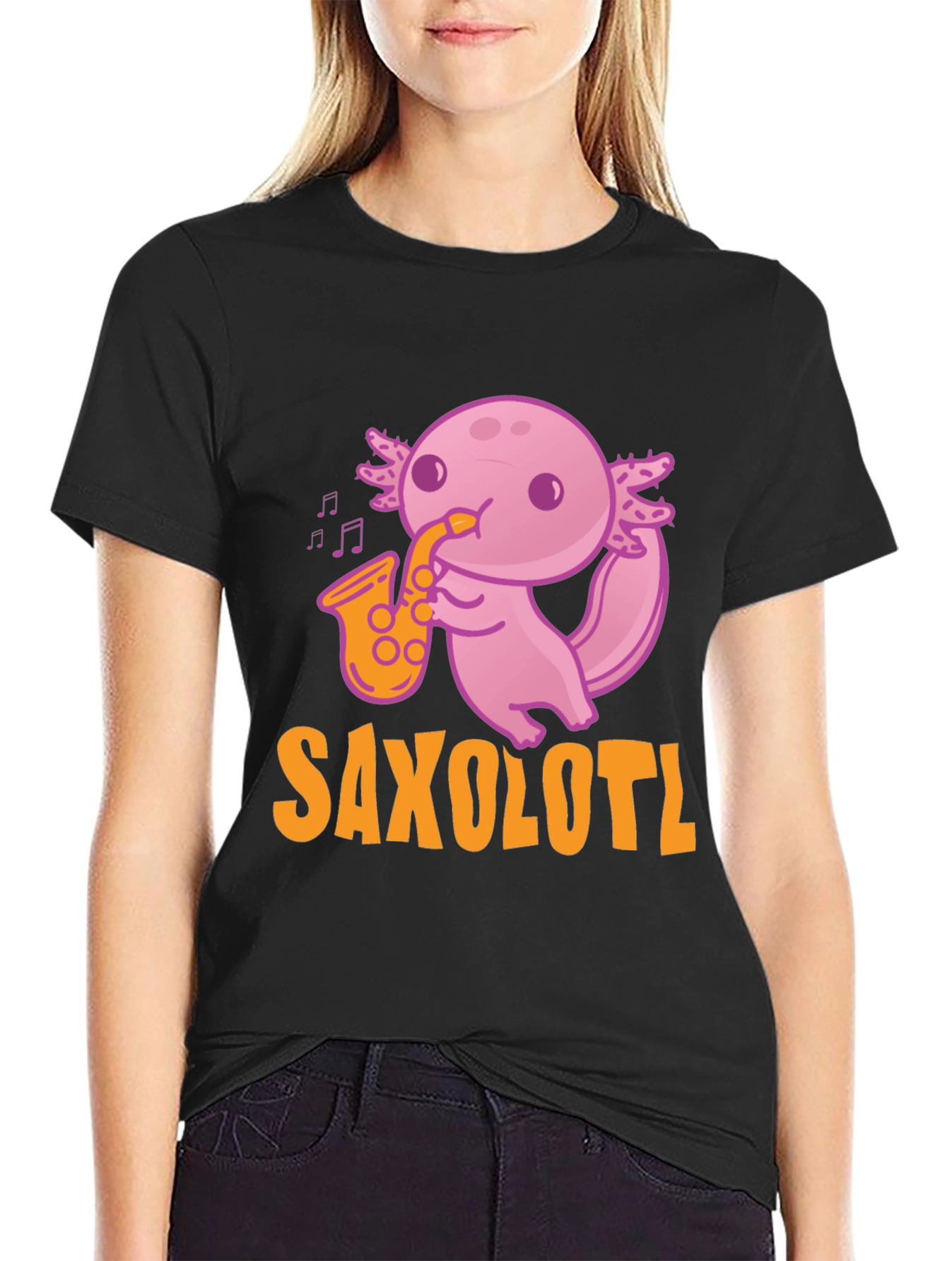 Saxolotl T-Shirt: Funny Axolotl Saxophone Player Tee