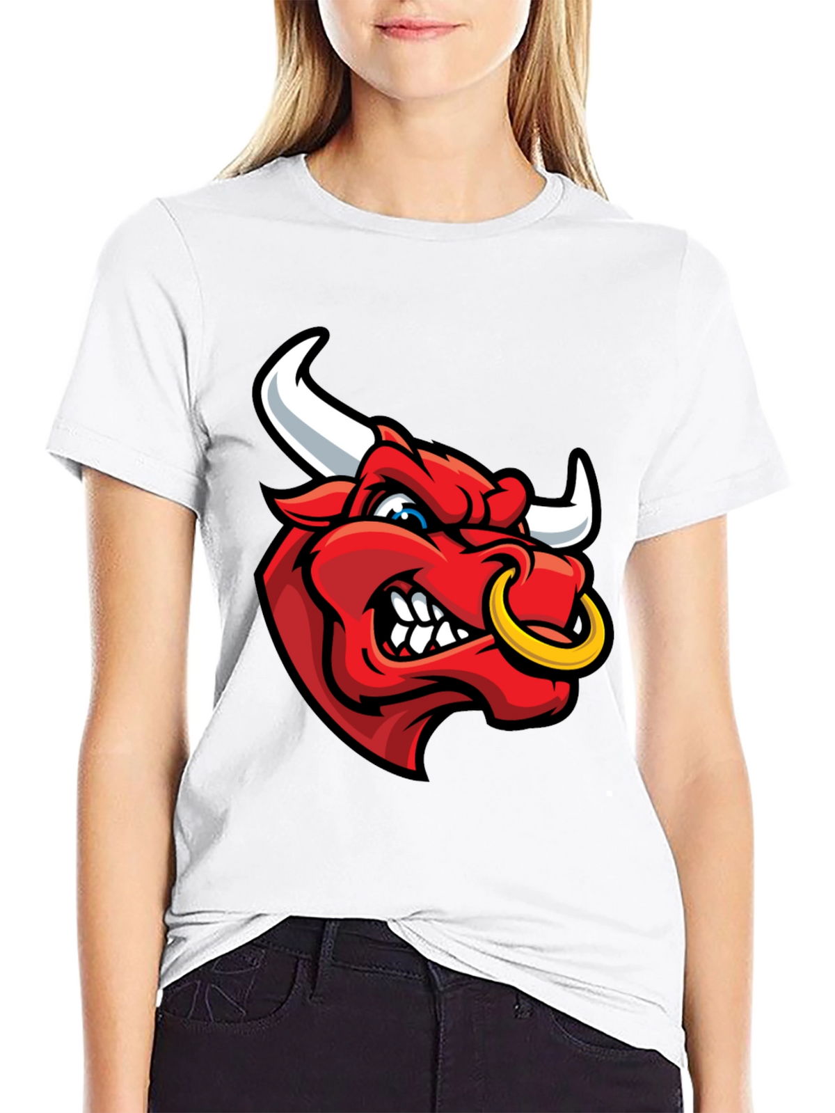Mens Black T-Shirt with Red Bull Graphic