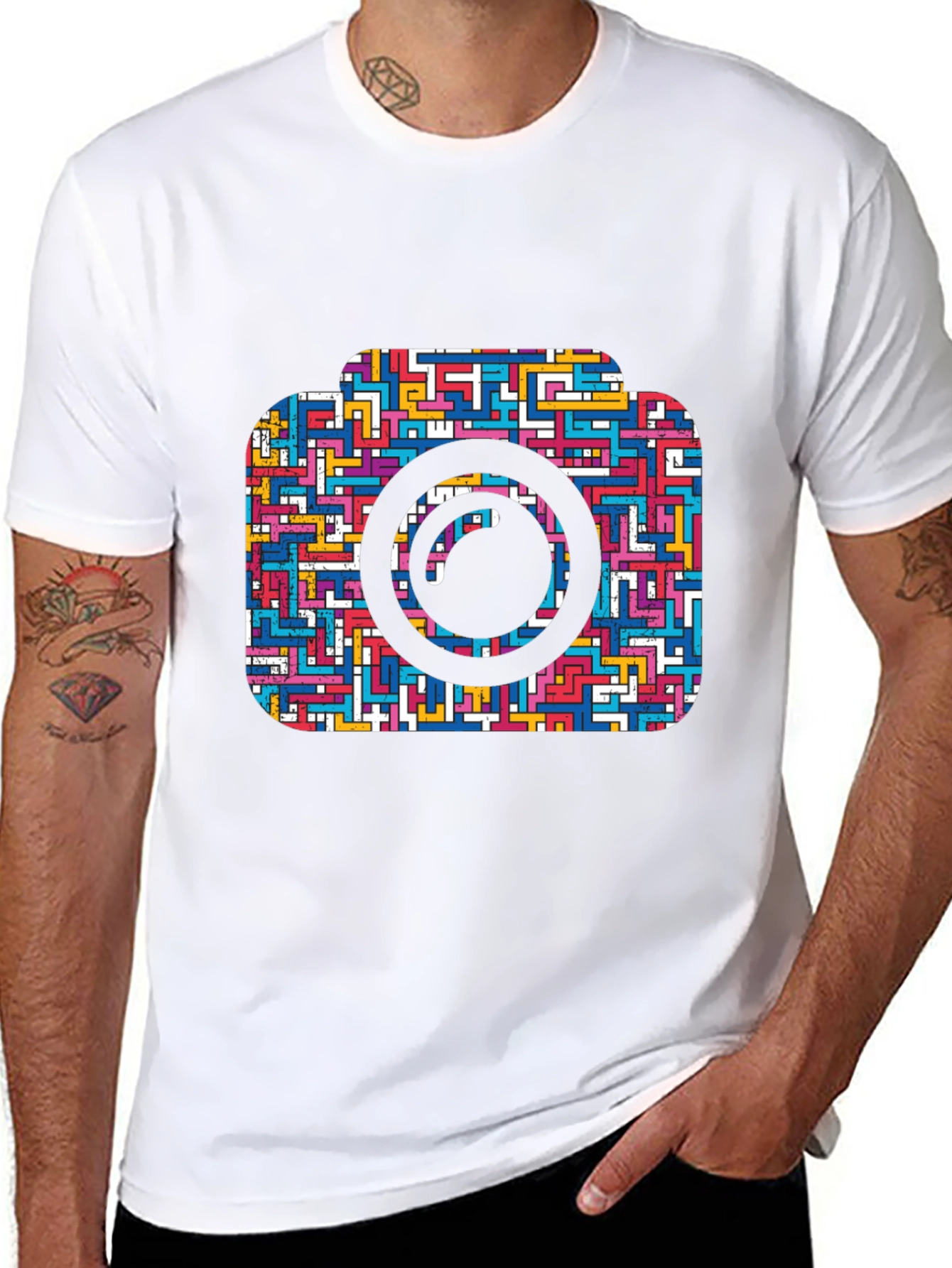 Camera Maze T-Shirt - Geometric Puzzle Design
