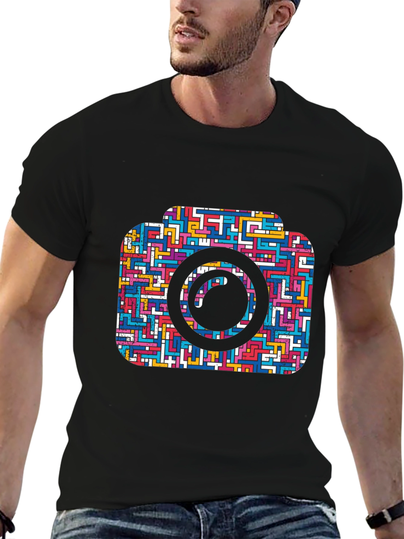 Camera Maze T-Shirt - Geometric Puzzle Design