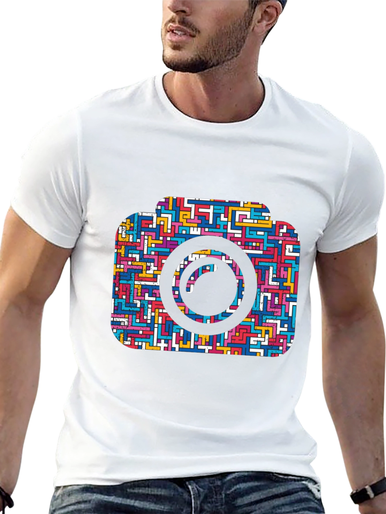 Camera Maze T-Shirt - Geometric Puzzle Design