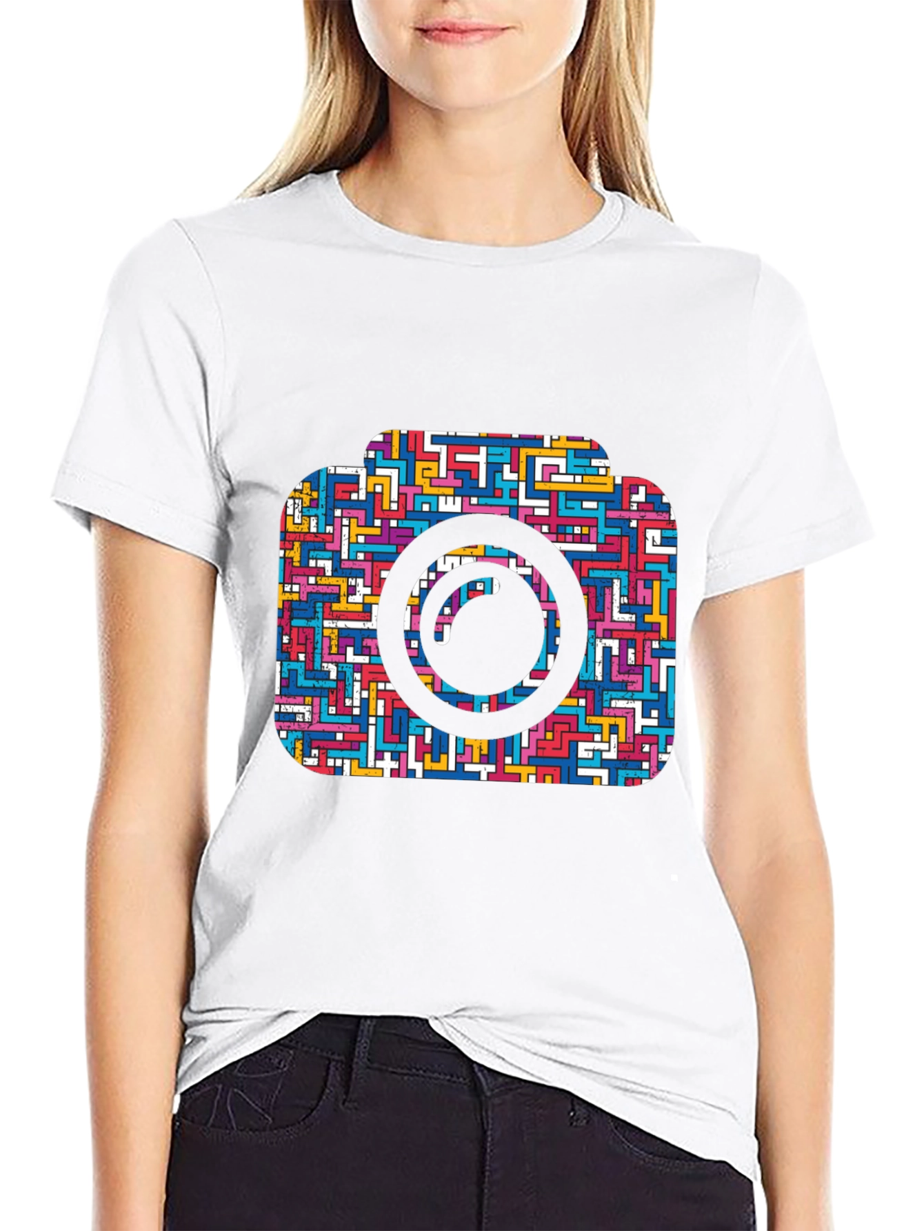Camera Maze T-Shirt - Geometric Puzzle Design
