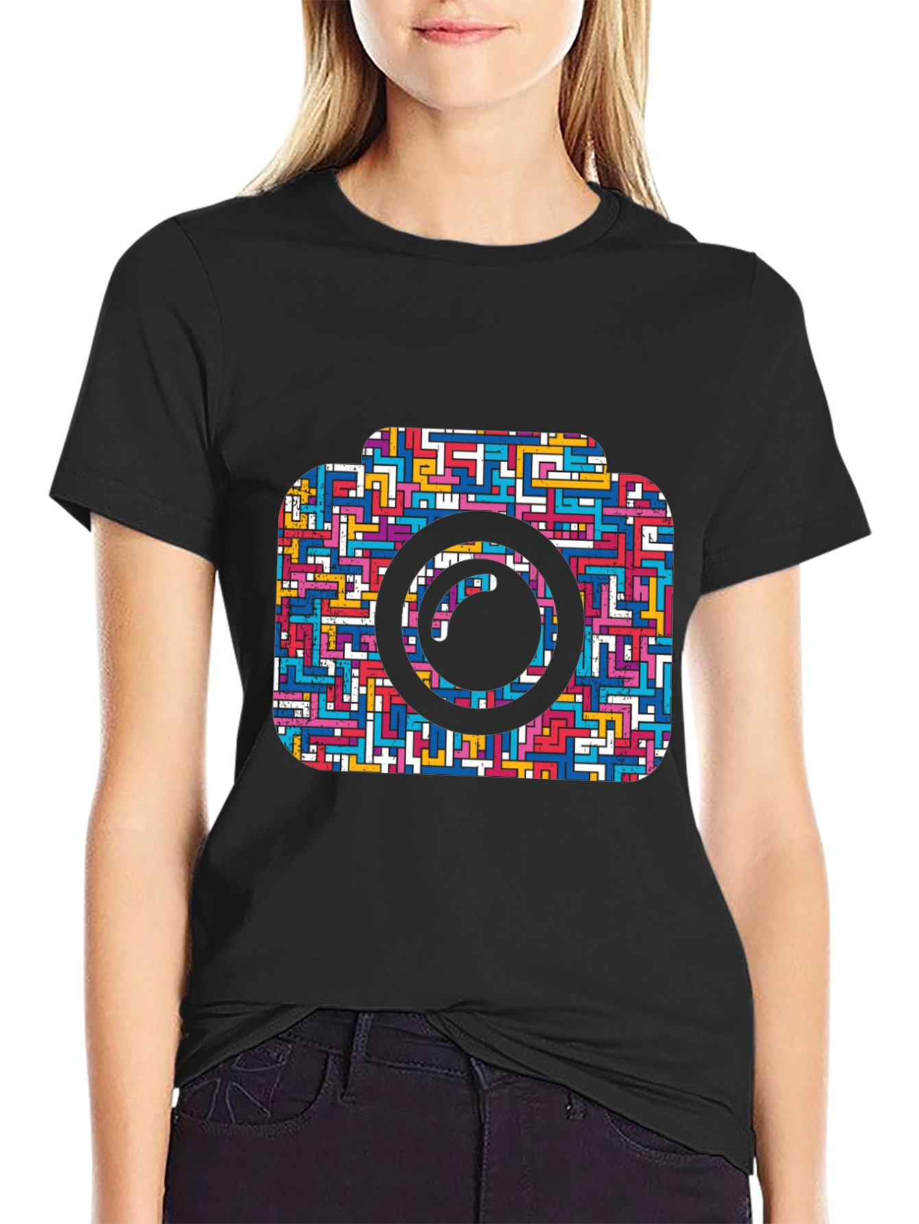 Camera Maze T-Shirt - Geometric Puzzle Design