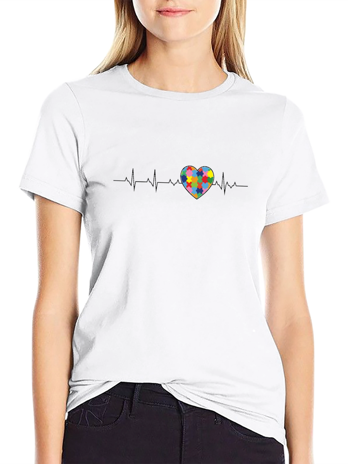 Autism Awareness Heartbeat Puzzle Piece T-Shirt