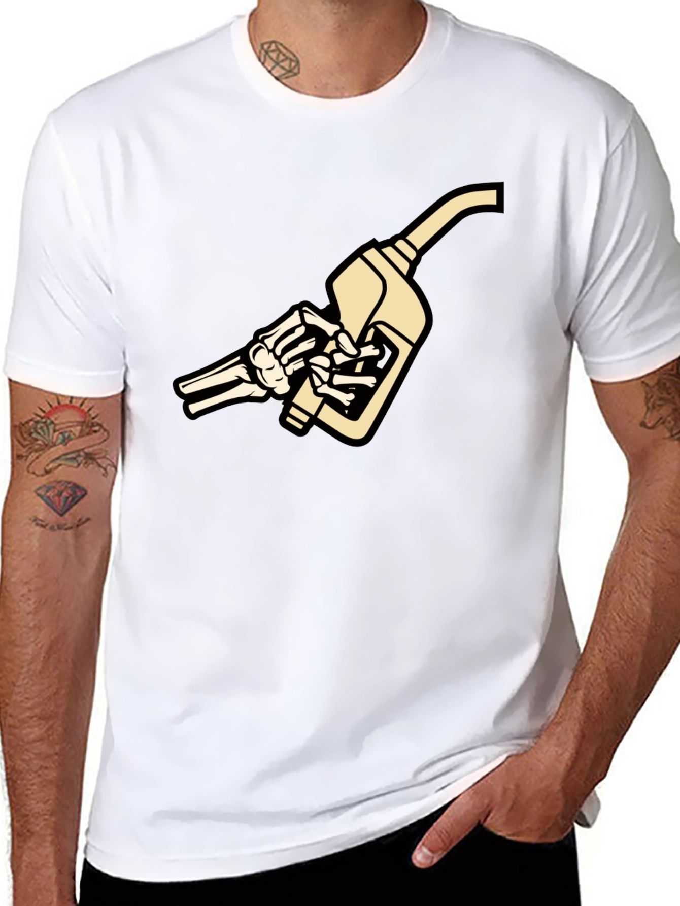 Skeleton Hand Fuel Pump Graphic T-Shirt