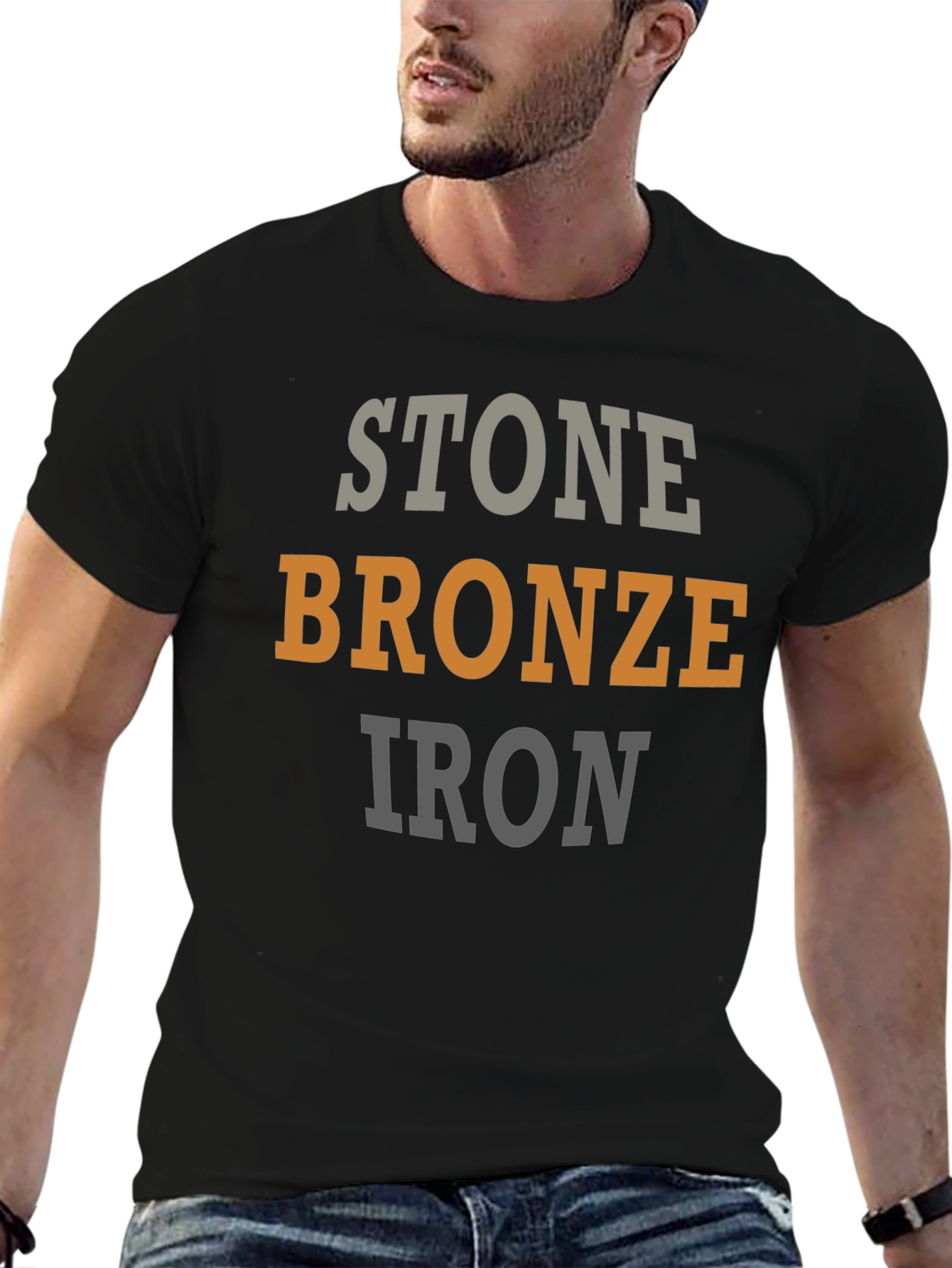 Stone Bronze Iron T-Shirt - Black Graphic Tee