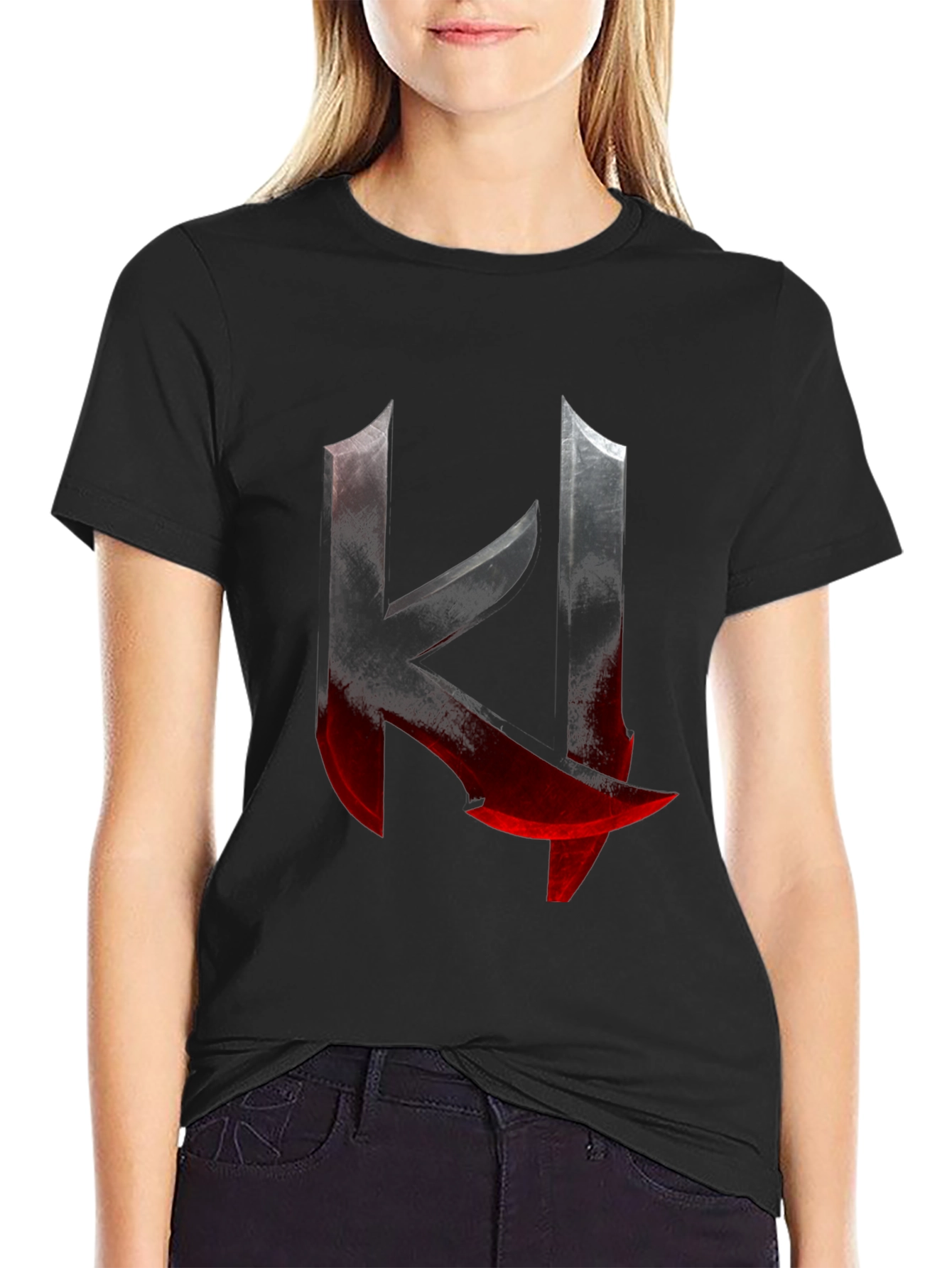 Edgy K Letter Graphic Print Black T-Shirt