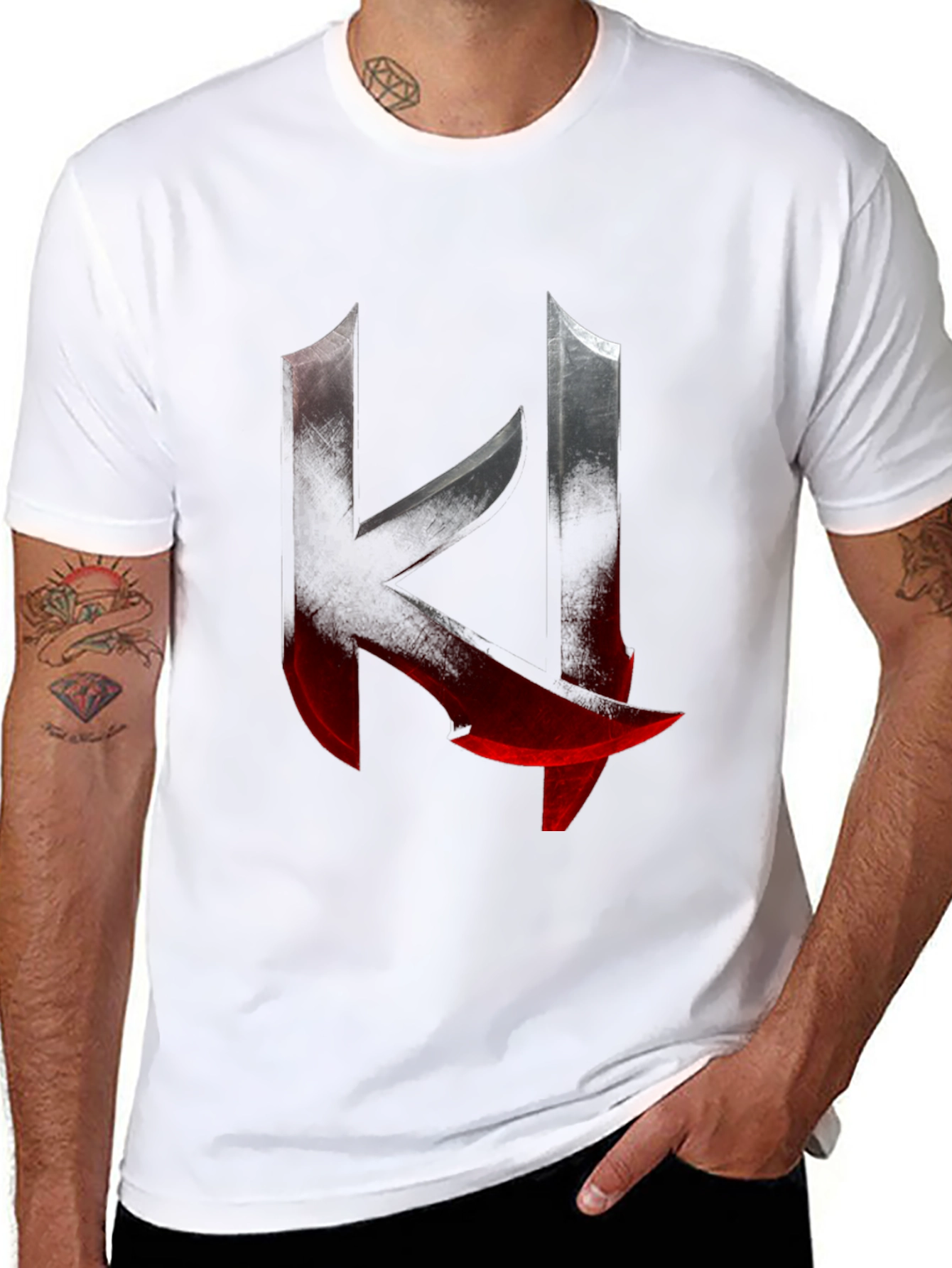 Edgy K Letter Graphic Print Black T-Shirt