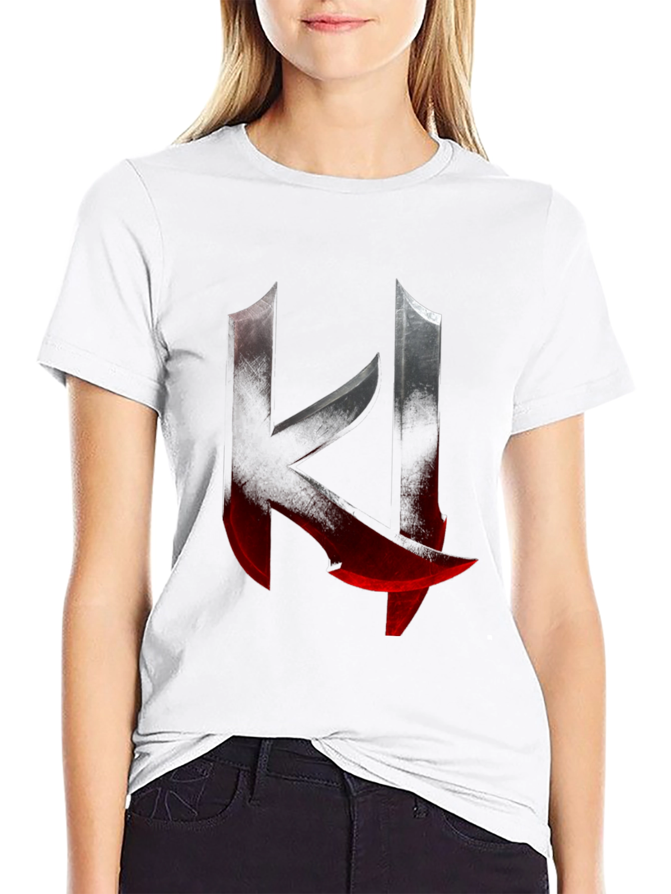 Edgy K Letter Graphic Print Black T-Shirt