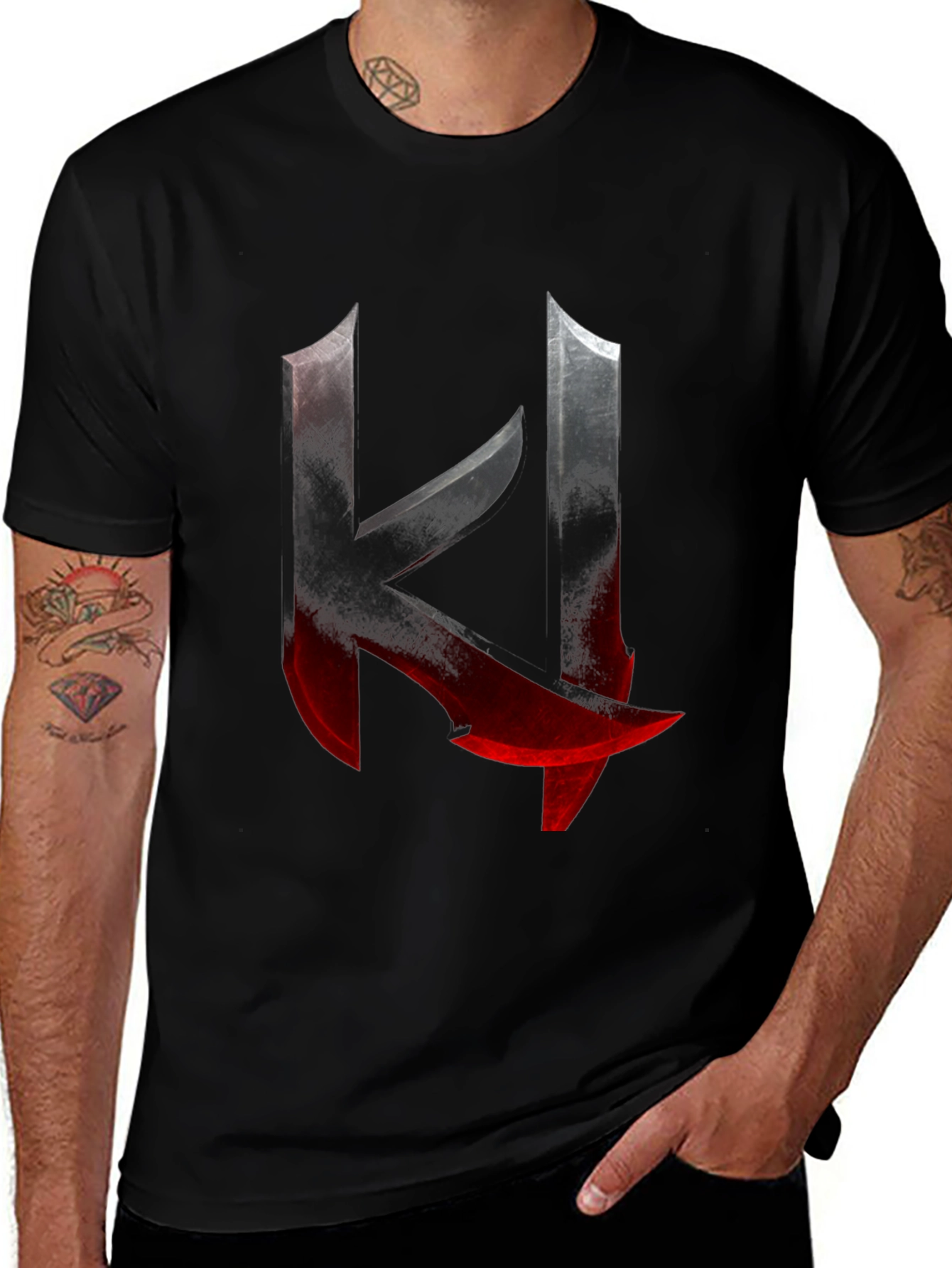 Edgy K Letter Graphic Print Black T-Shirt