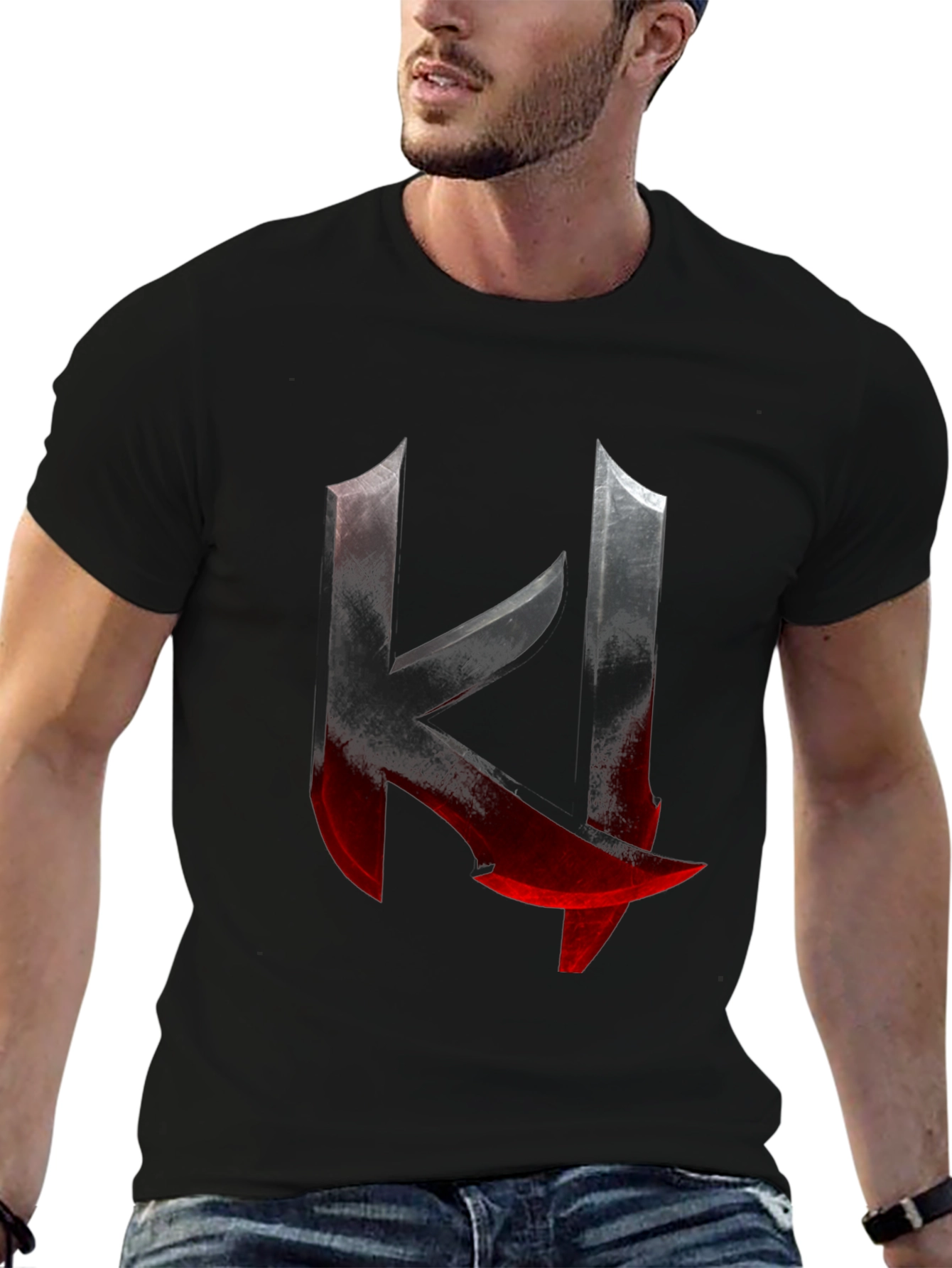 Edgy K Letter Graphic Print Black T-Shirt