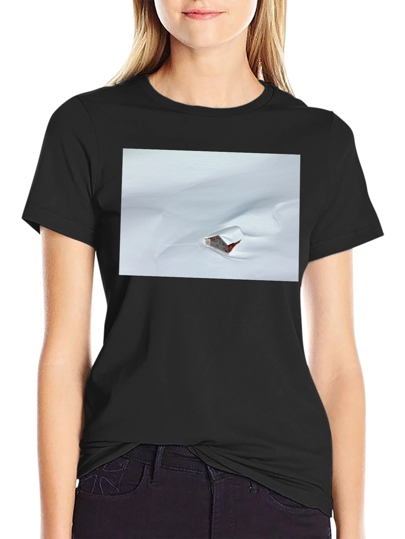 Snowy Cabin Graphic T-Shirt - Black