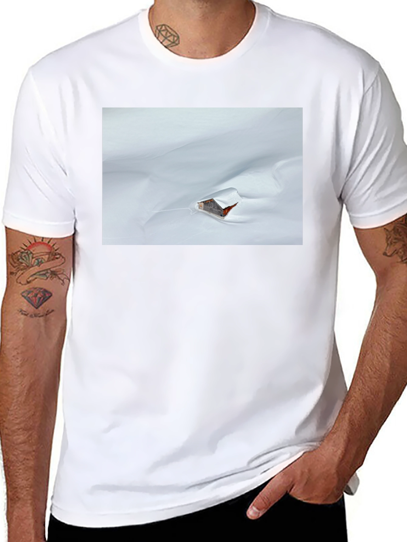 Snowy Cabin Graphic T-Shirt - Black