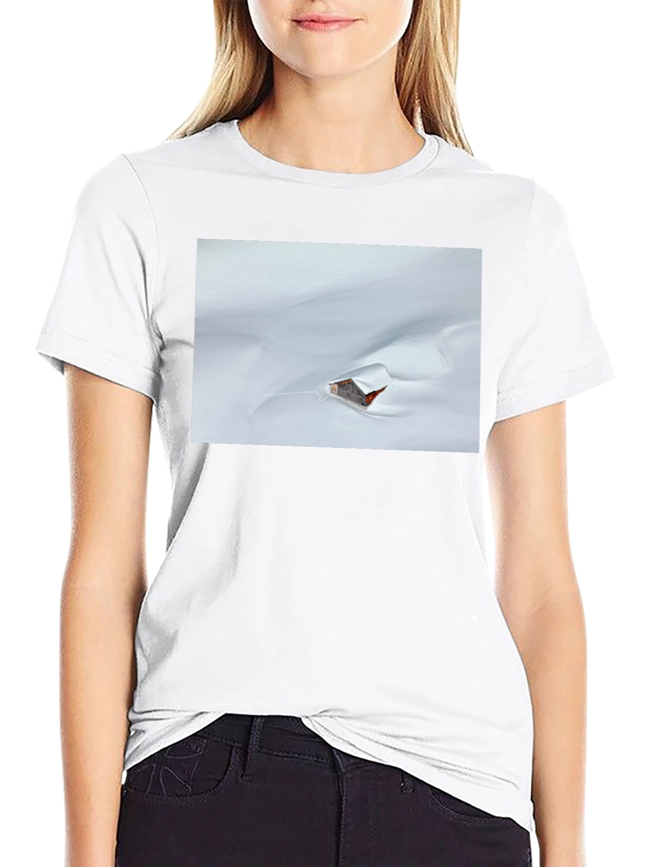 Snowy Cabin Graphic T-Shirt - Black