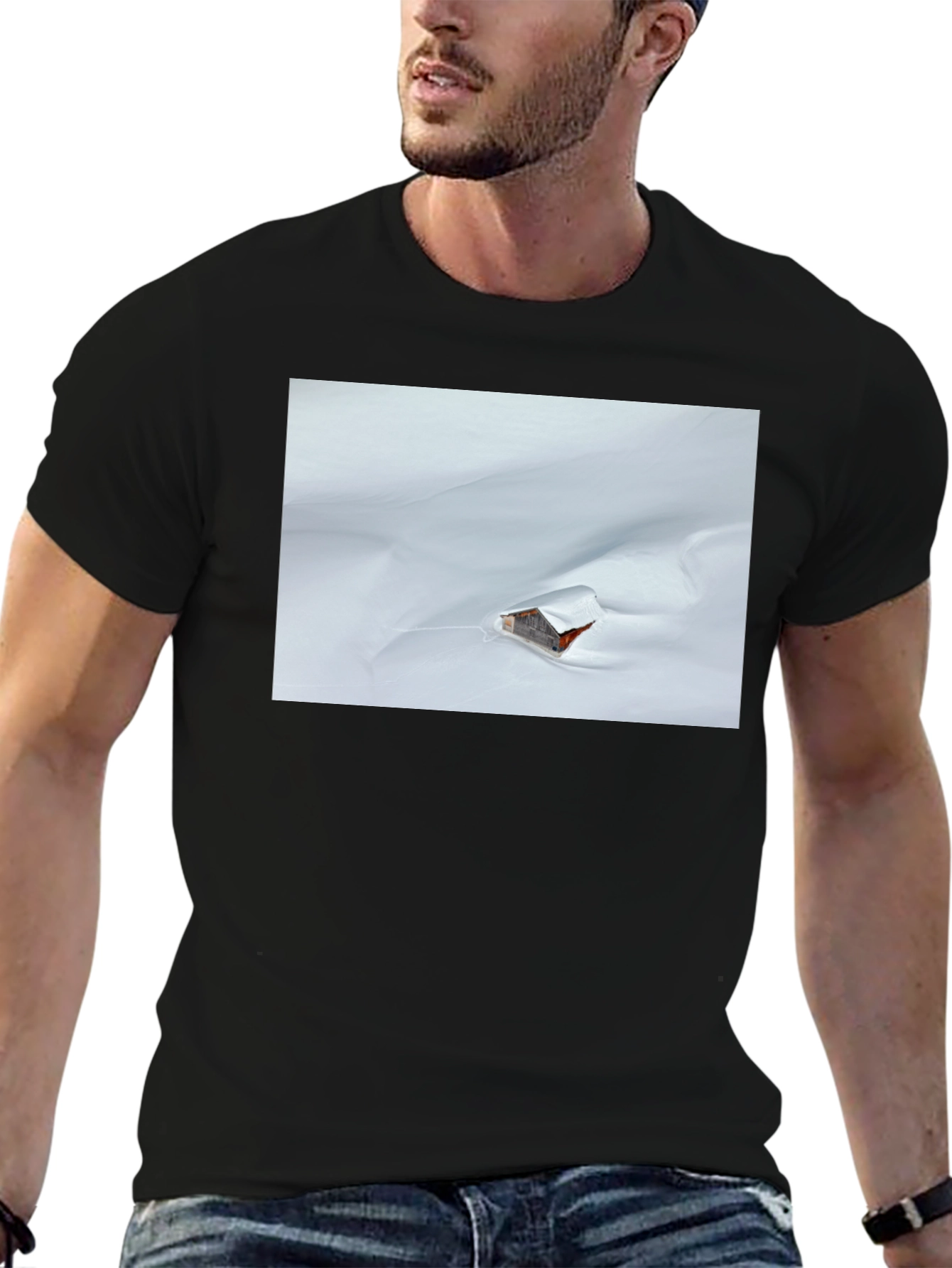Snowy Cabin Graphic T-Shirt - Black