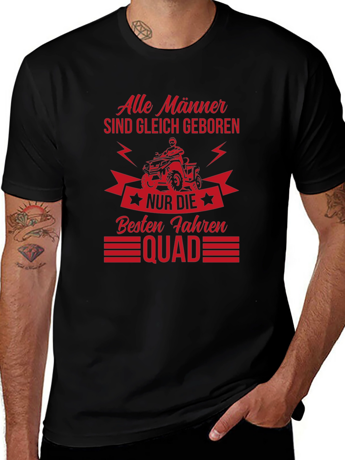 Mens Black T-Shirt - Quad Biker Design