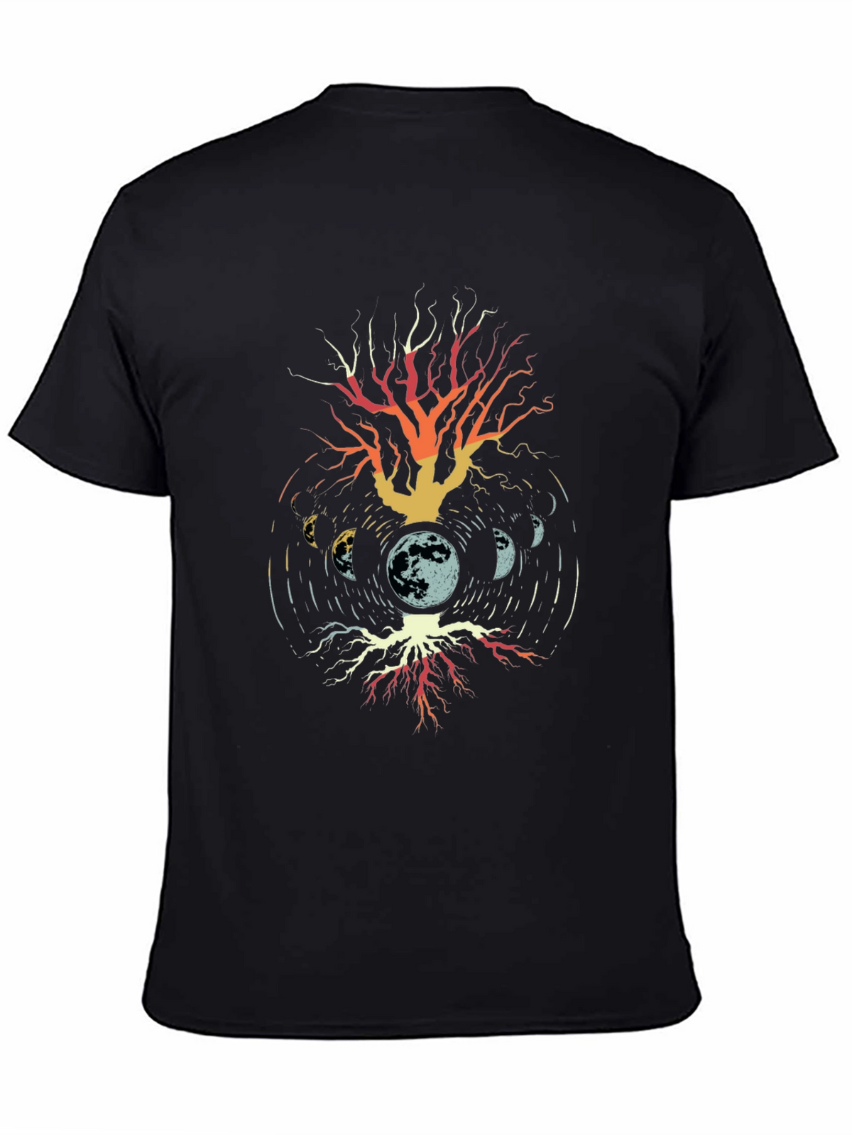 Moon Phases Tree Graphic T-Shirt - Black