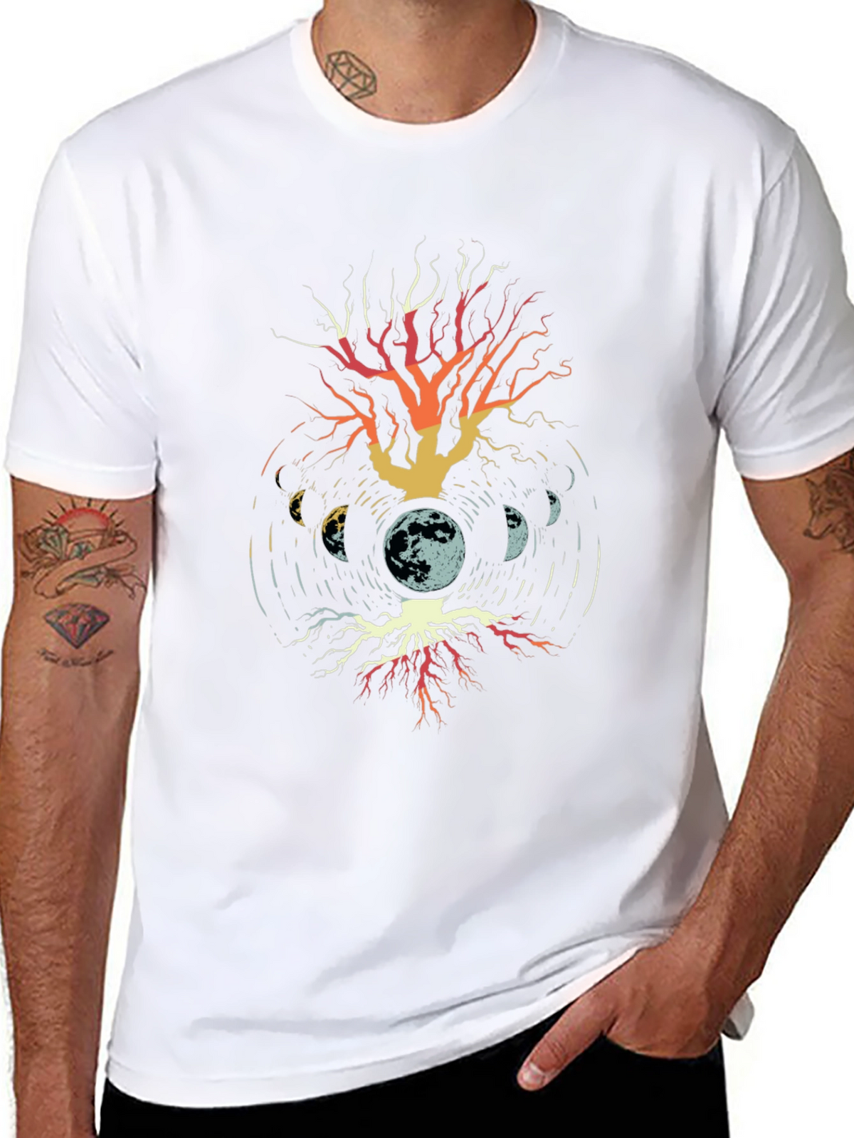 Moon Phases Tree Graphic T-Shirt - Black