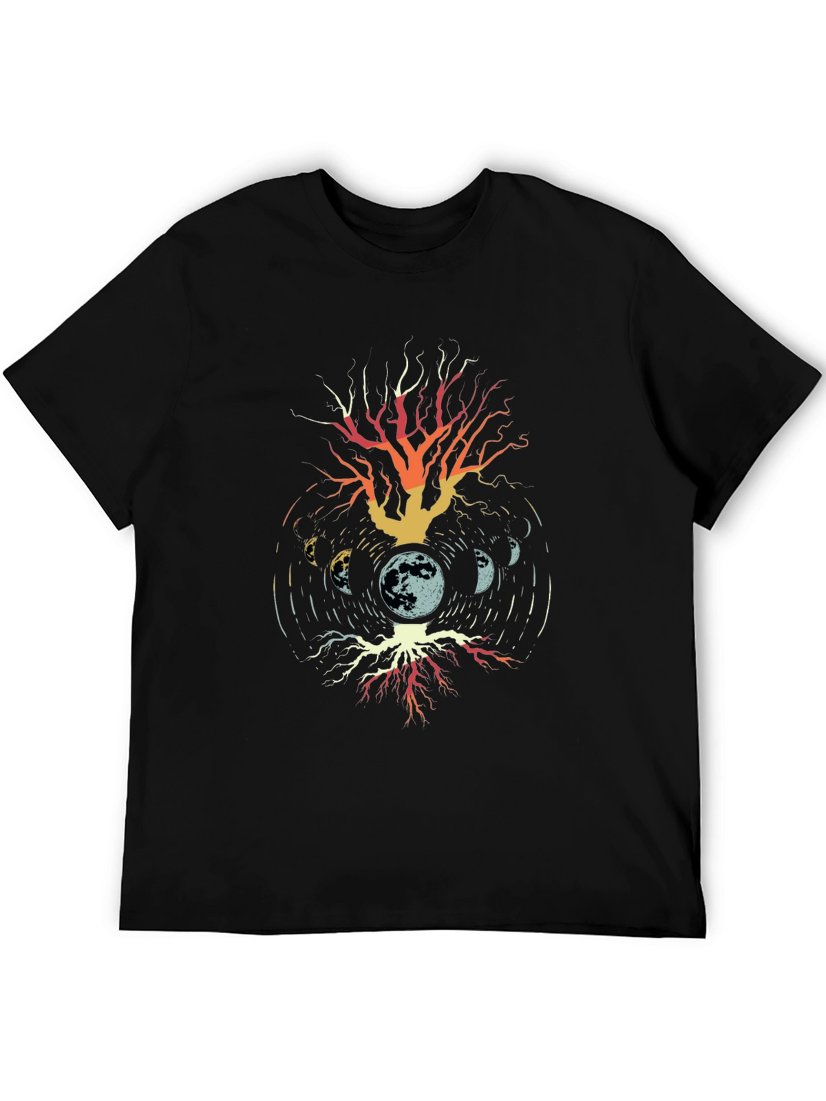 Moon Phases Tree Graphic T-Shirt - Black