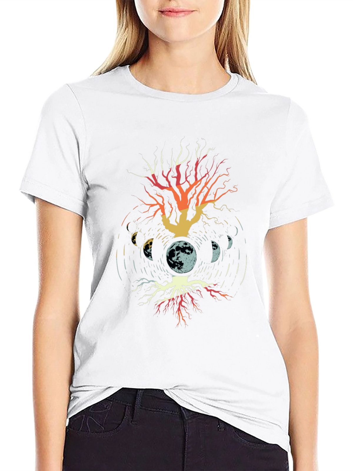 Moon Phases Tree Graphic T-Shirt - Black