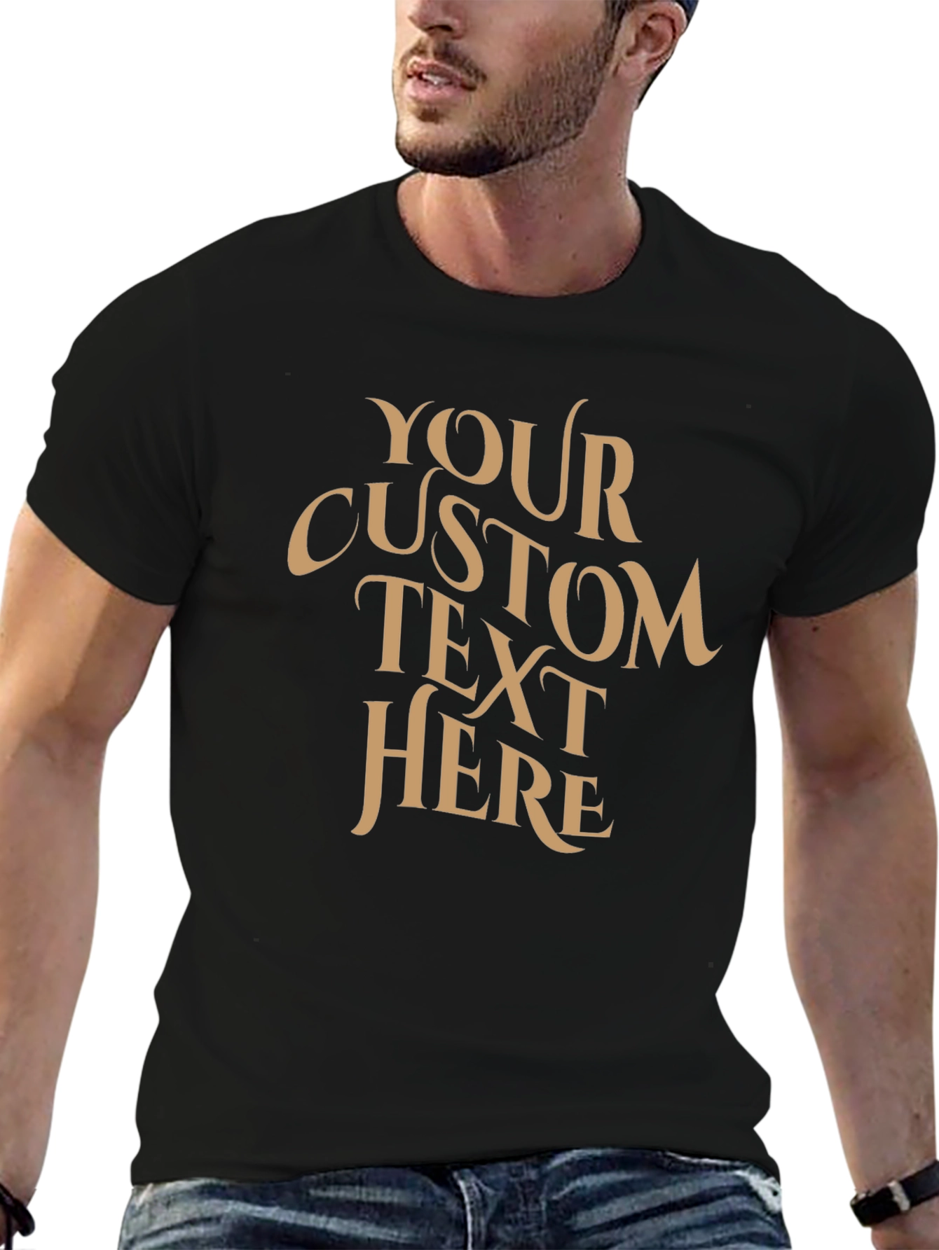 Custom Text Black T-Shirt - Design Your Own