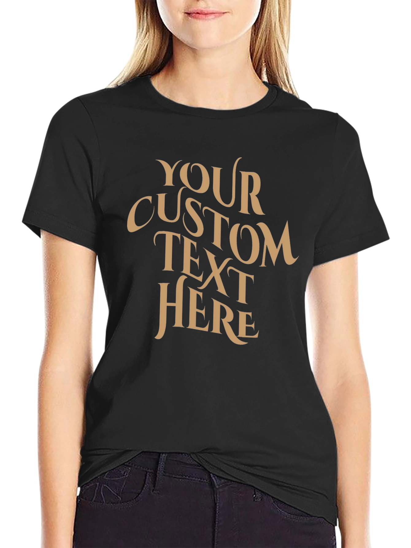 Custom Text Black T-Shirt - Design Your Own