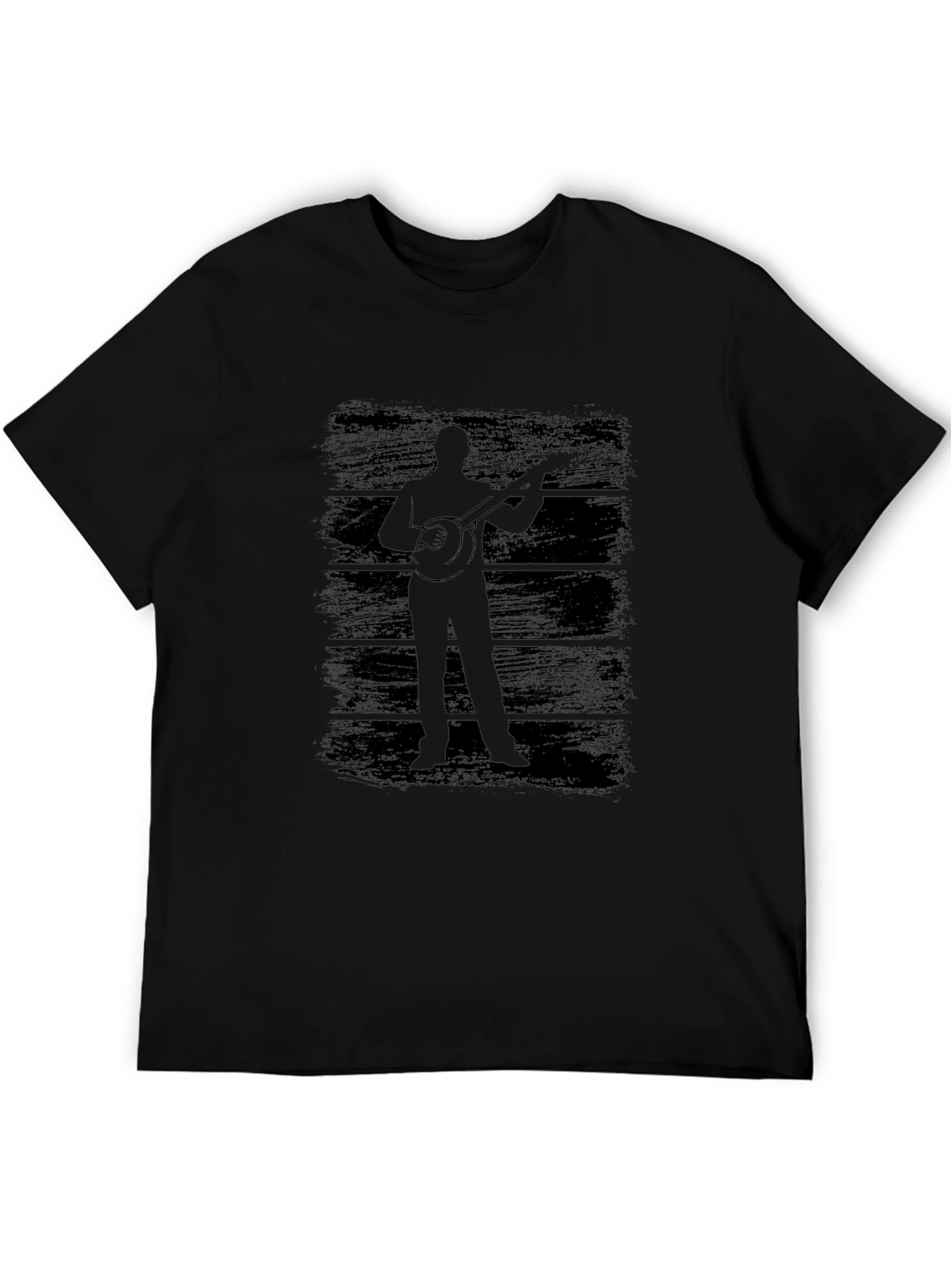 Banjo Player Silhouette Graphic Tee - Black Cotton T-Shirt