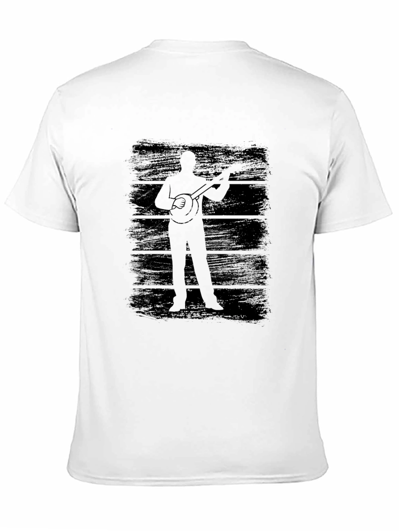 Banjo Player Silhouette Graphic Tee - Black Cotton T-Shirt