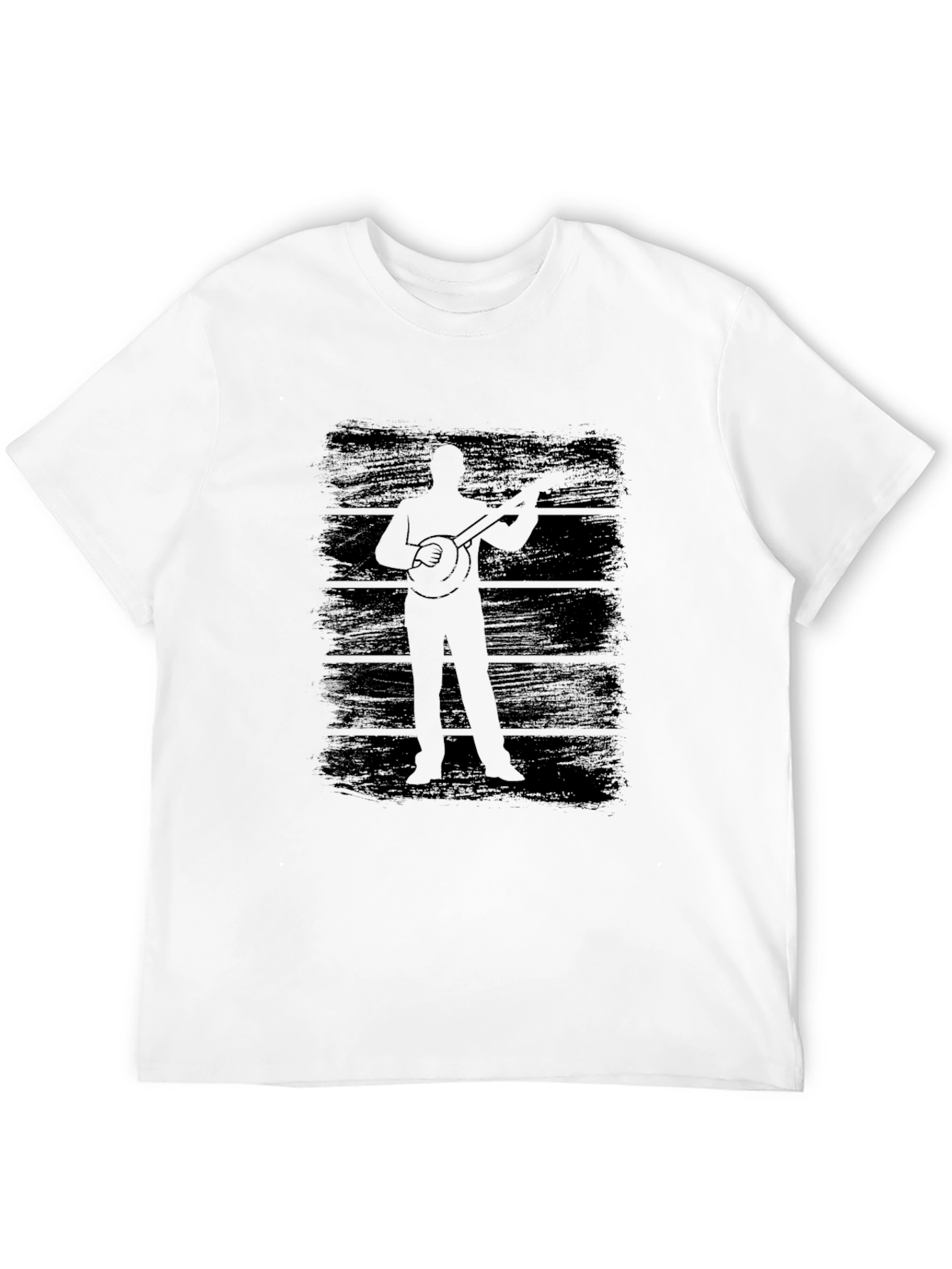 Banjo Player Silhouette Graphic Tee - Black Cotton T-Shirt
