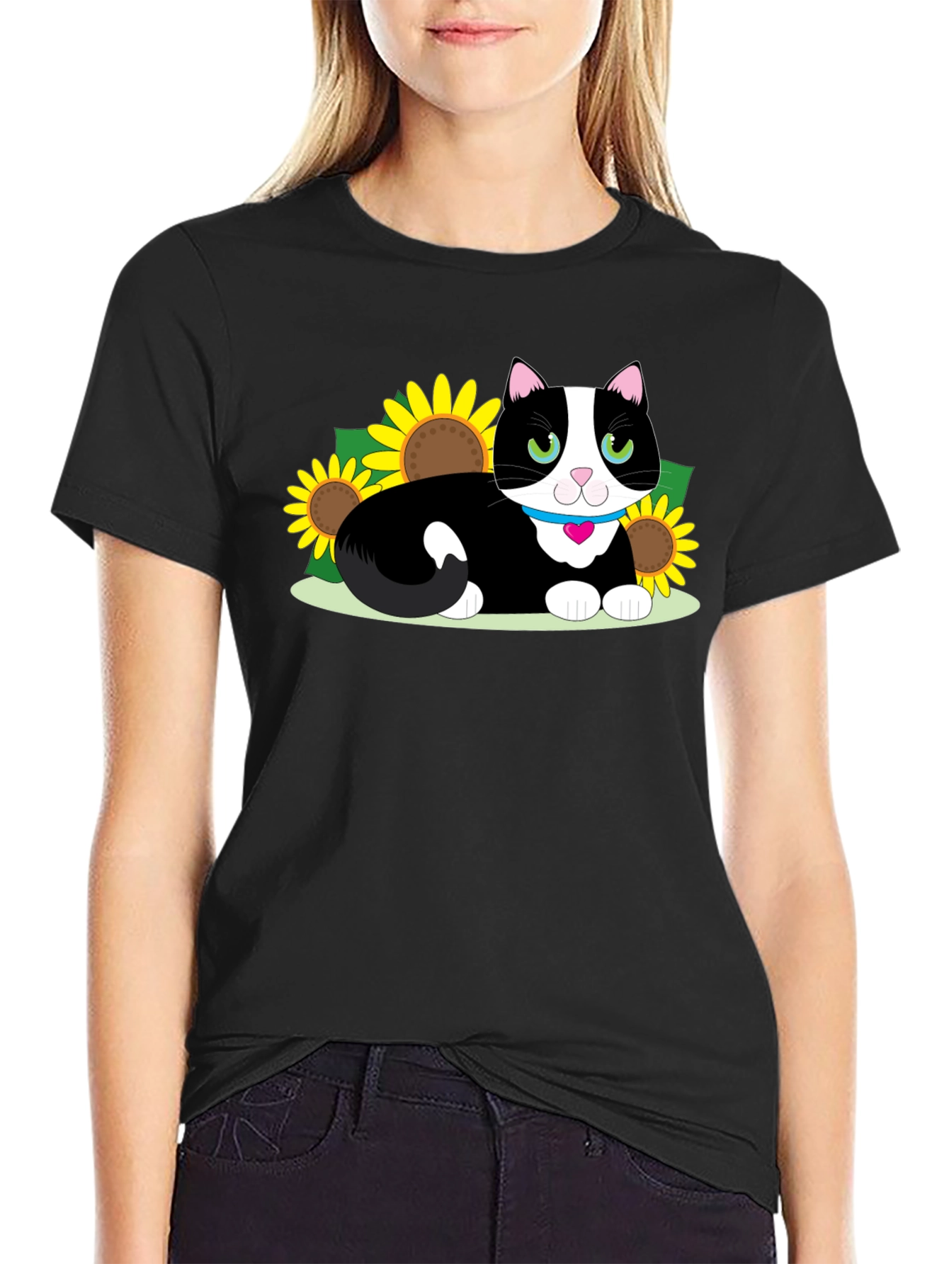 Cute Cat & Sunflower Graphic Tee