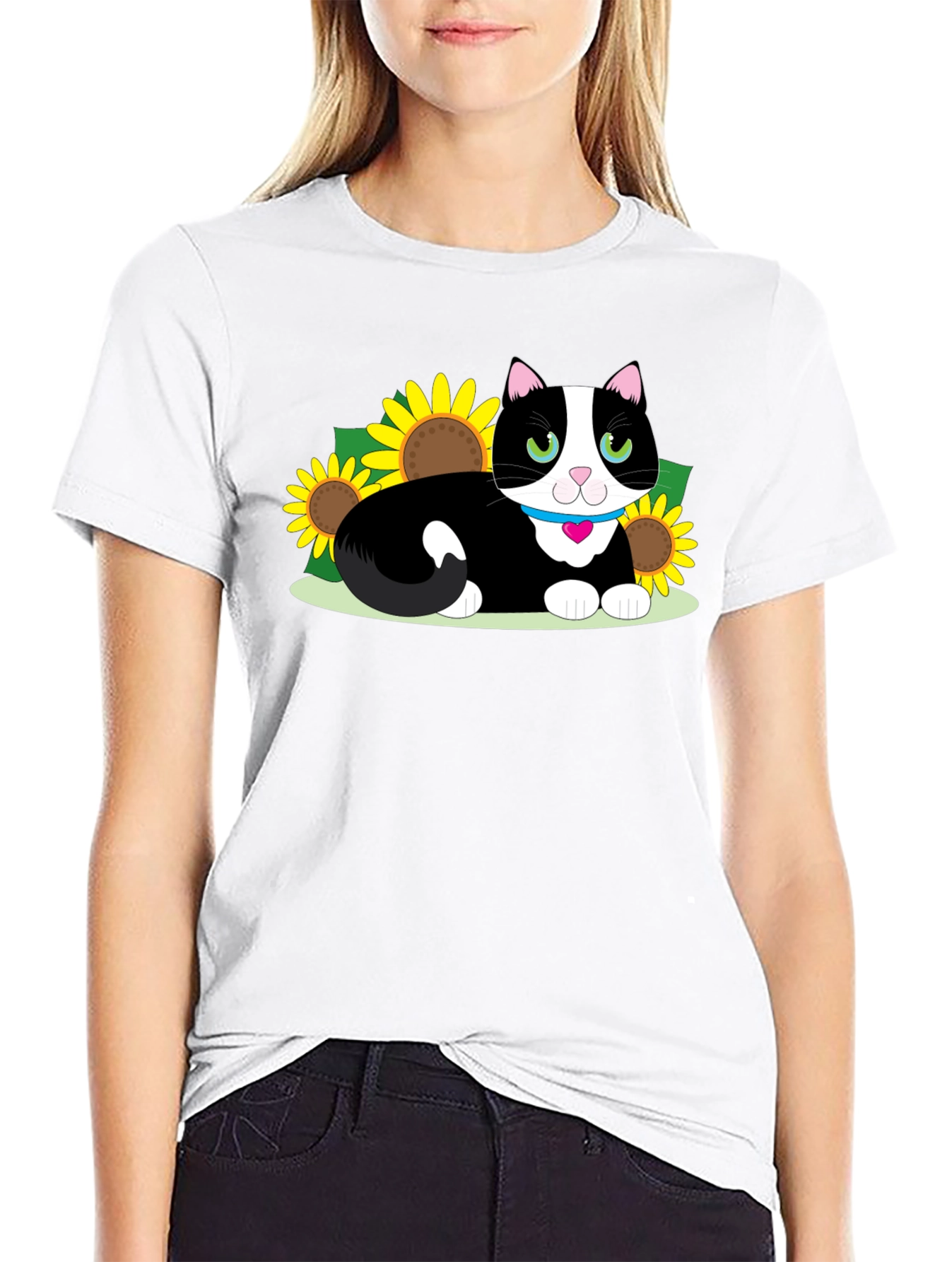 Cute Cat & Sunflower Graphic Tee