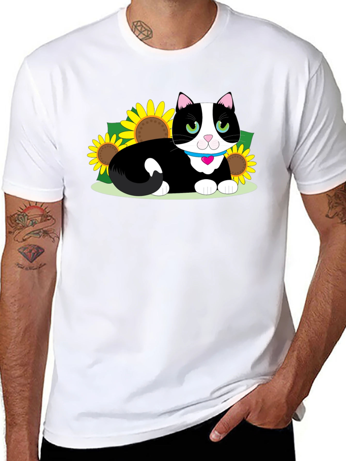 Cute Cat & Sunflower Graphic Tee