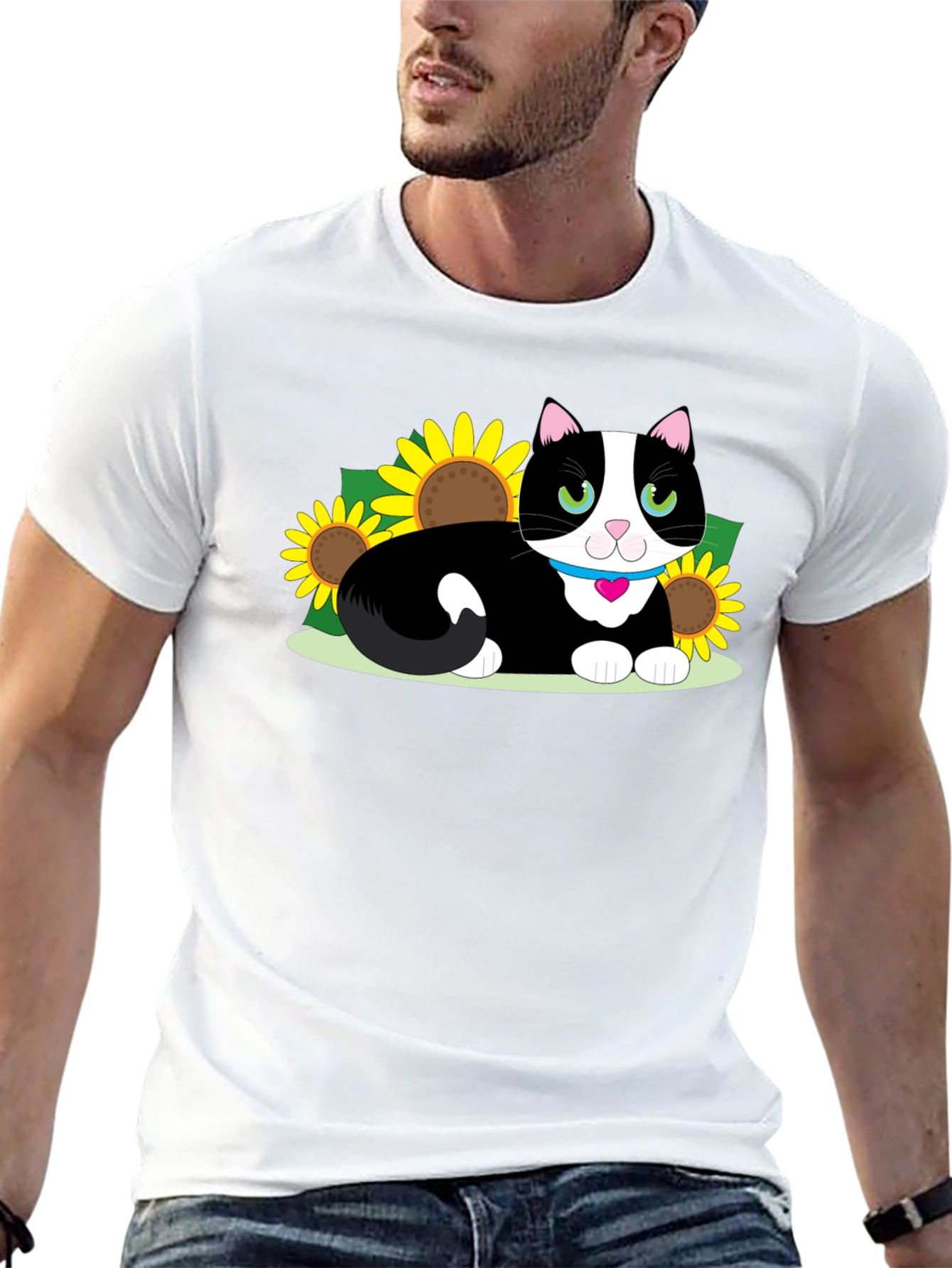 Cute Cat & Sunflower Graphic Tee